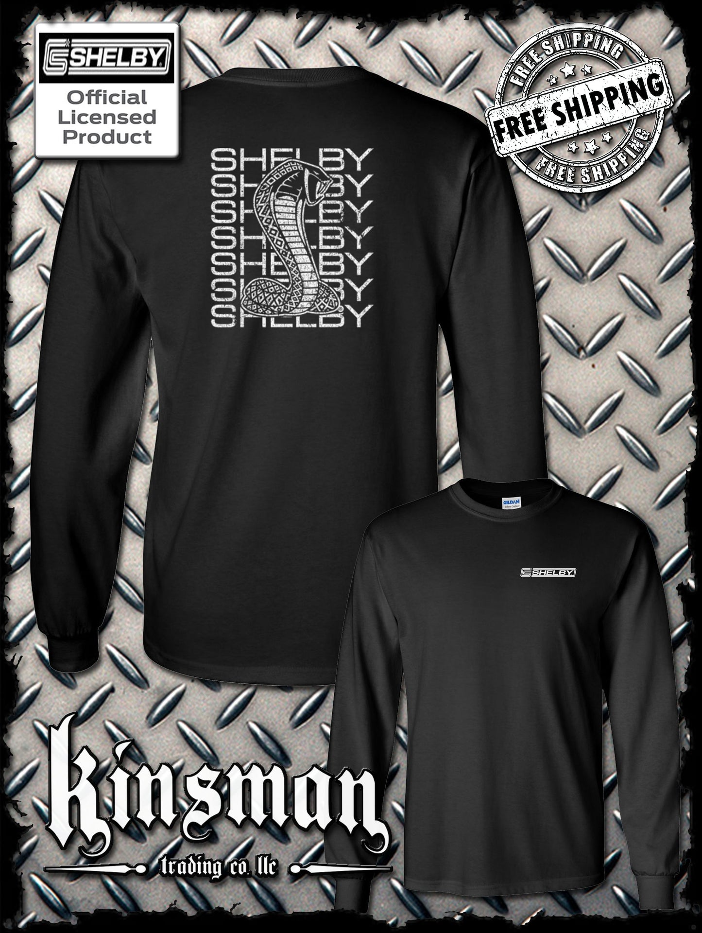 Carroll Shelby Stacked Cobra Logo 2-Sided Long Sleeve T-Shirt