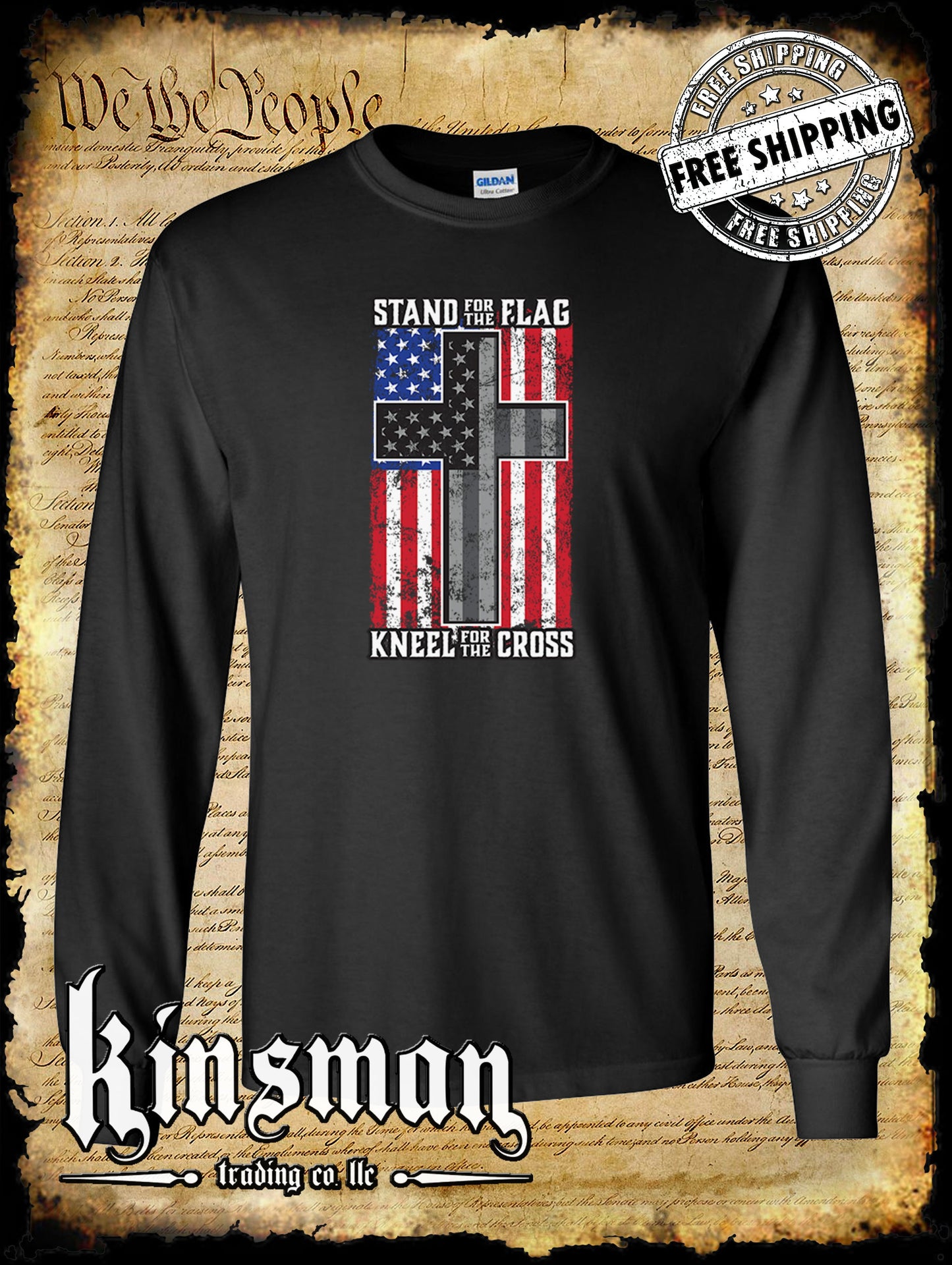 Stand for the Flag Kneel for the Cross Long Sleeve T-Shirt American Patriot USA God's Country