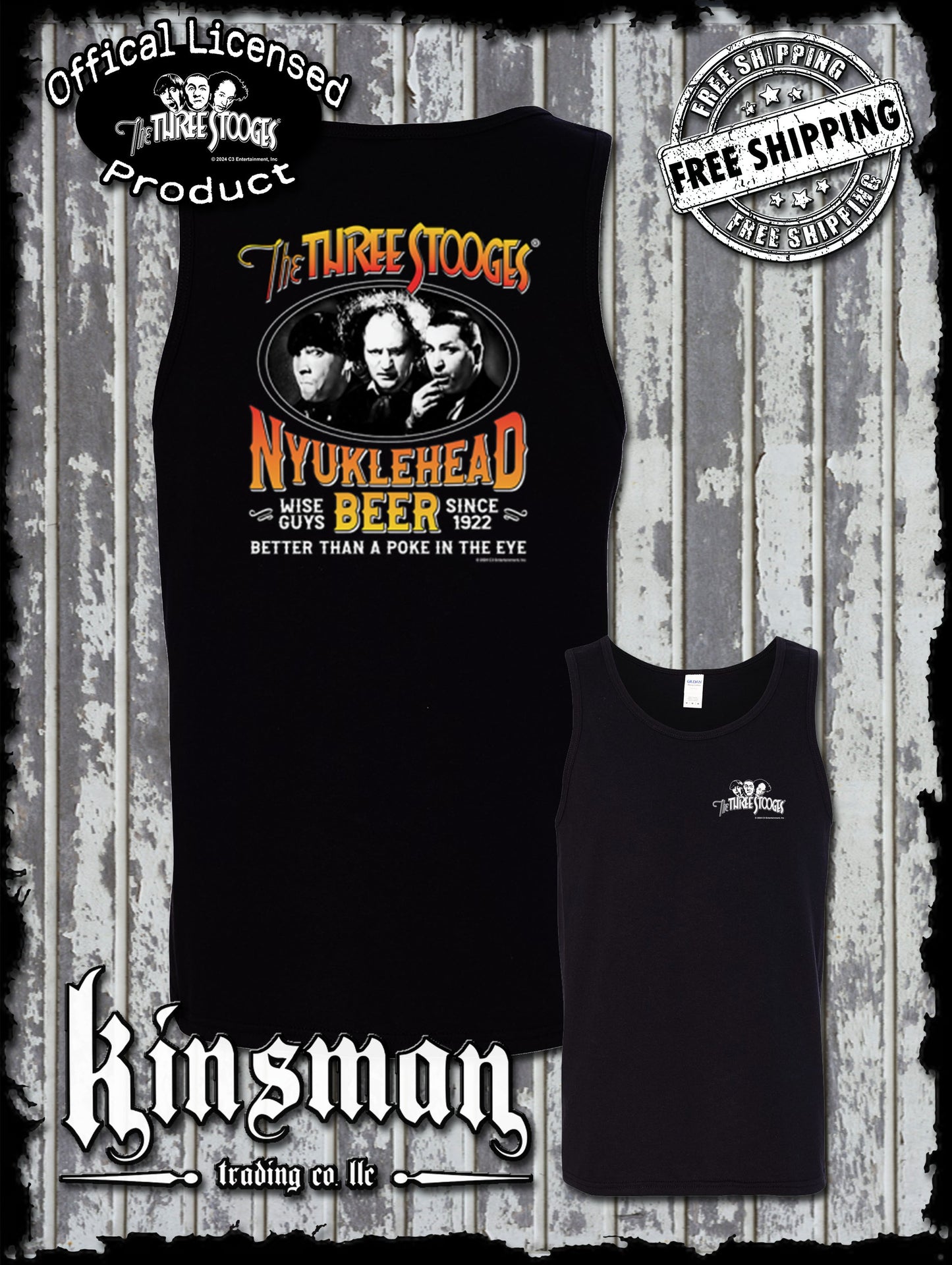 Three Stooges Nyuklehead Beer Label 2-Sided Tank Top T-Shirt