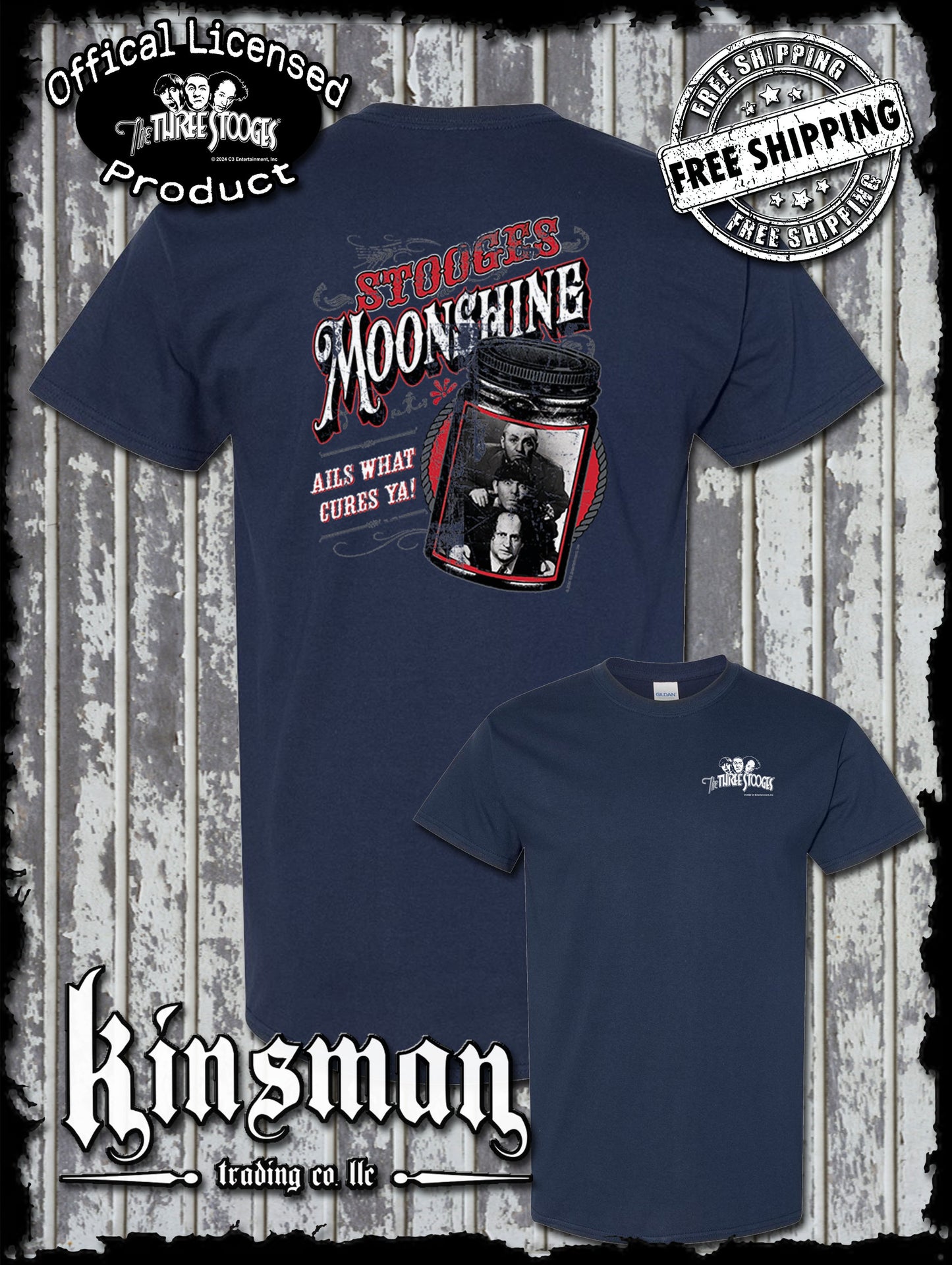 Three Stooges Moonshine 2-Sided T-Shirt