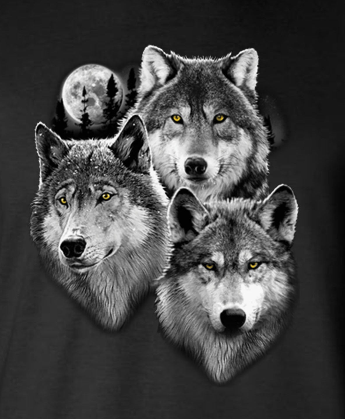 Wolves Portrait with Moon Long Sleeve T-Shirt / Wildlife Wolf Pack Indian Native American