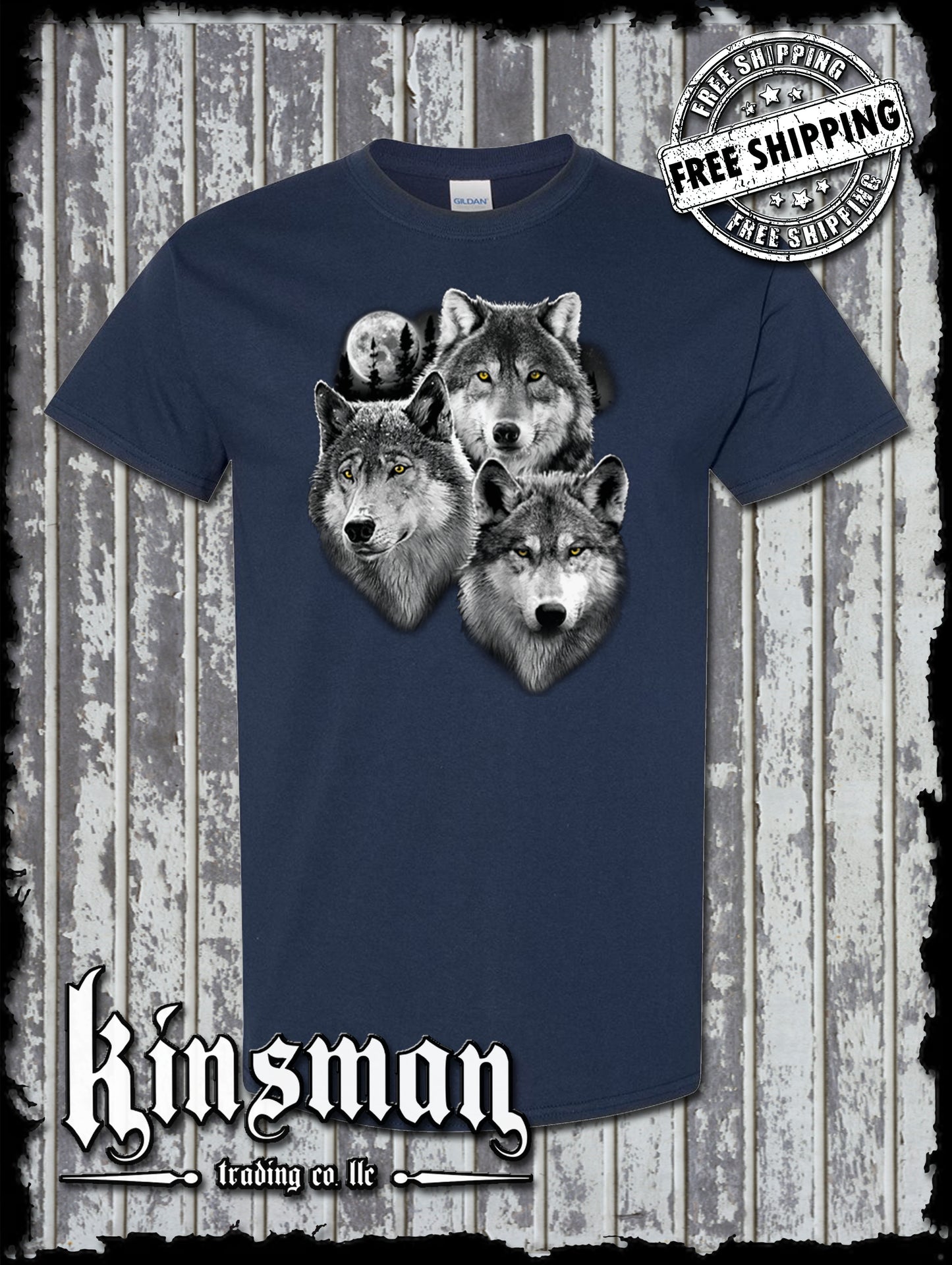Wolves Portrait with Moon T-Shirt / Wildlife Wolf Pack Indian Native American