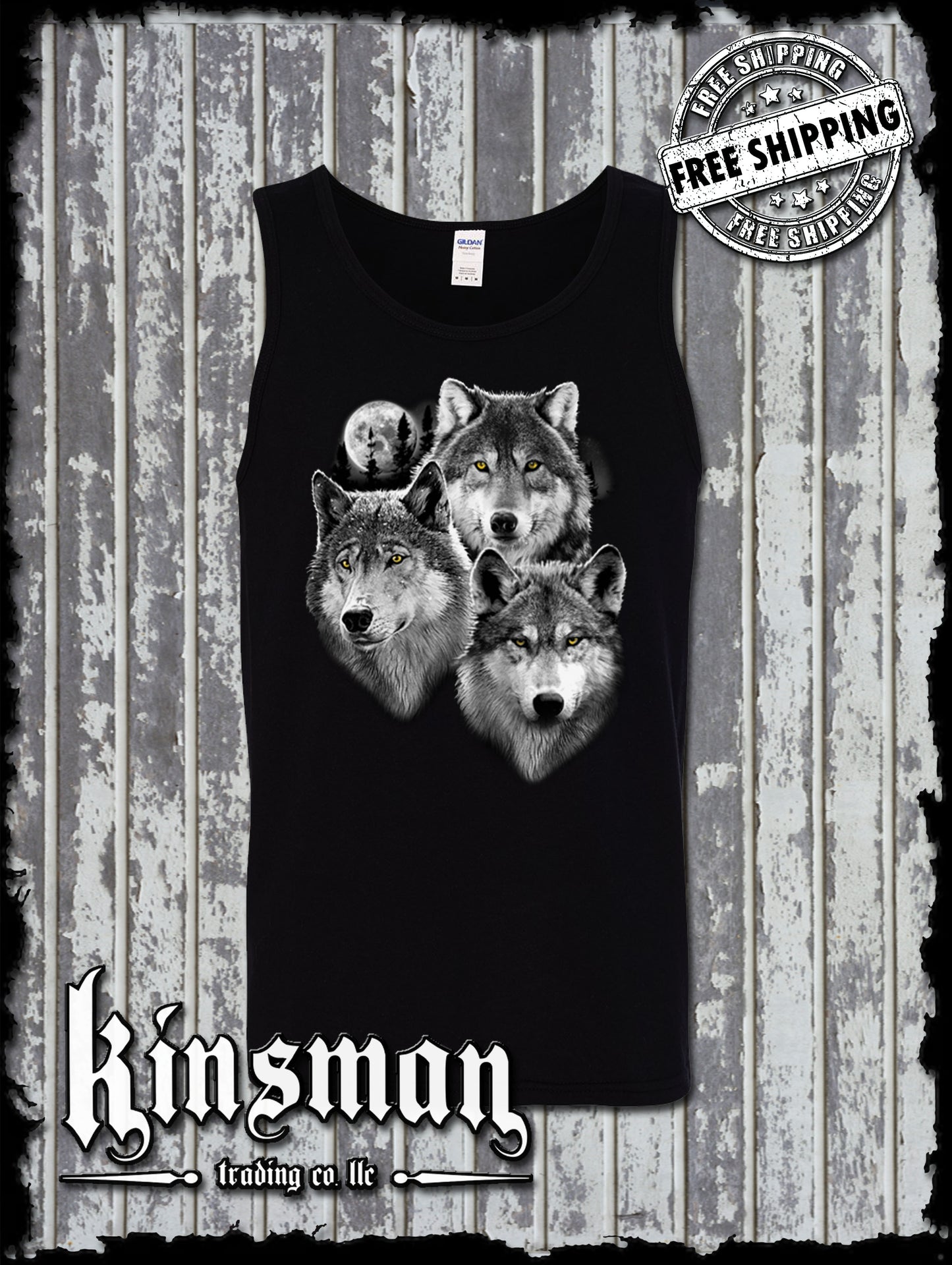 Wolves Portrait with Moon Tank Top T-Shirt / Wildlife Wolf Pack Indian Native American