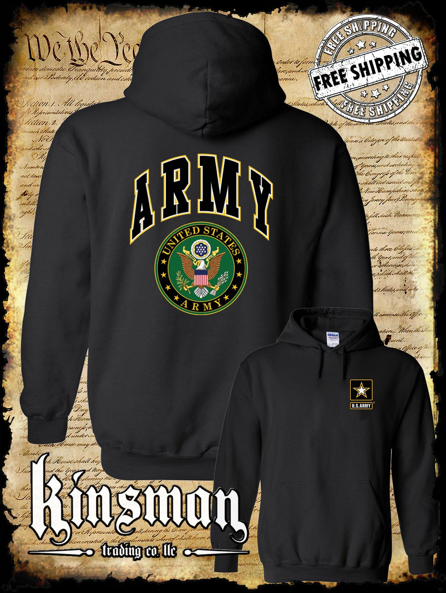 US Army Seal 2-Sided Hoodie / Sweatshirt Official Licensed Military United States of America