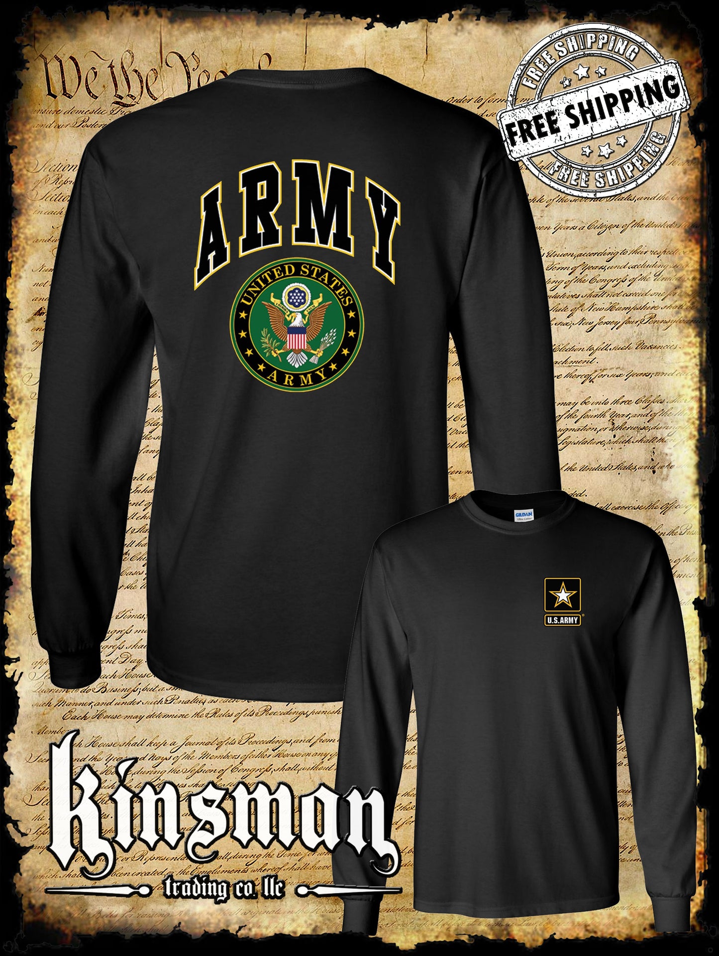 US Army Seal 2-Sided Long Sleeve T-Shirt Official Licensed Military United States of America