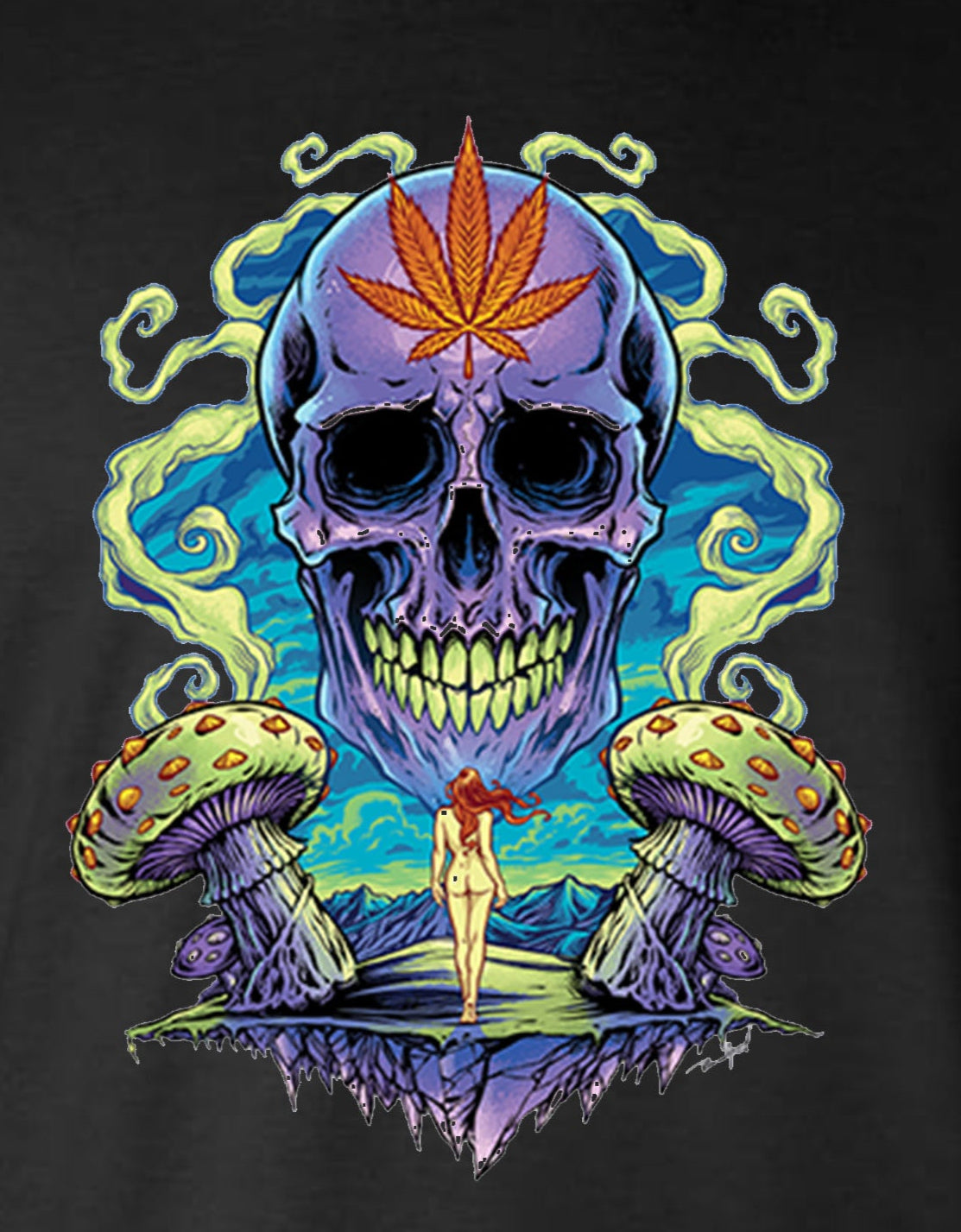 Weed Skull Mushroom Long Sleeve T-Shirt - Marijuana Smoke Stoner