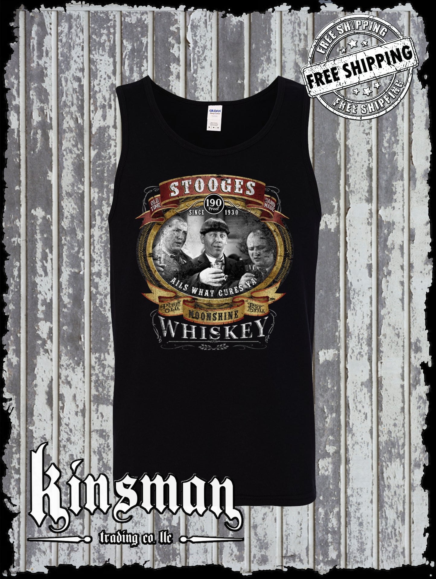 Three Stooges Whiskey Tank Top T-Shirt Official Licensed Curly Moe Larry Party Funny Tee