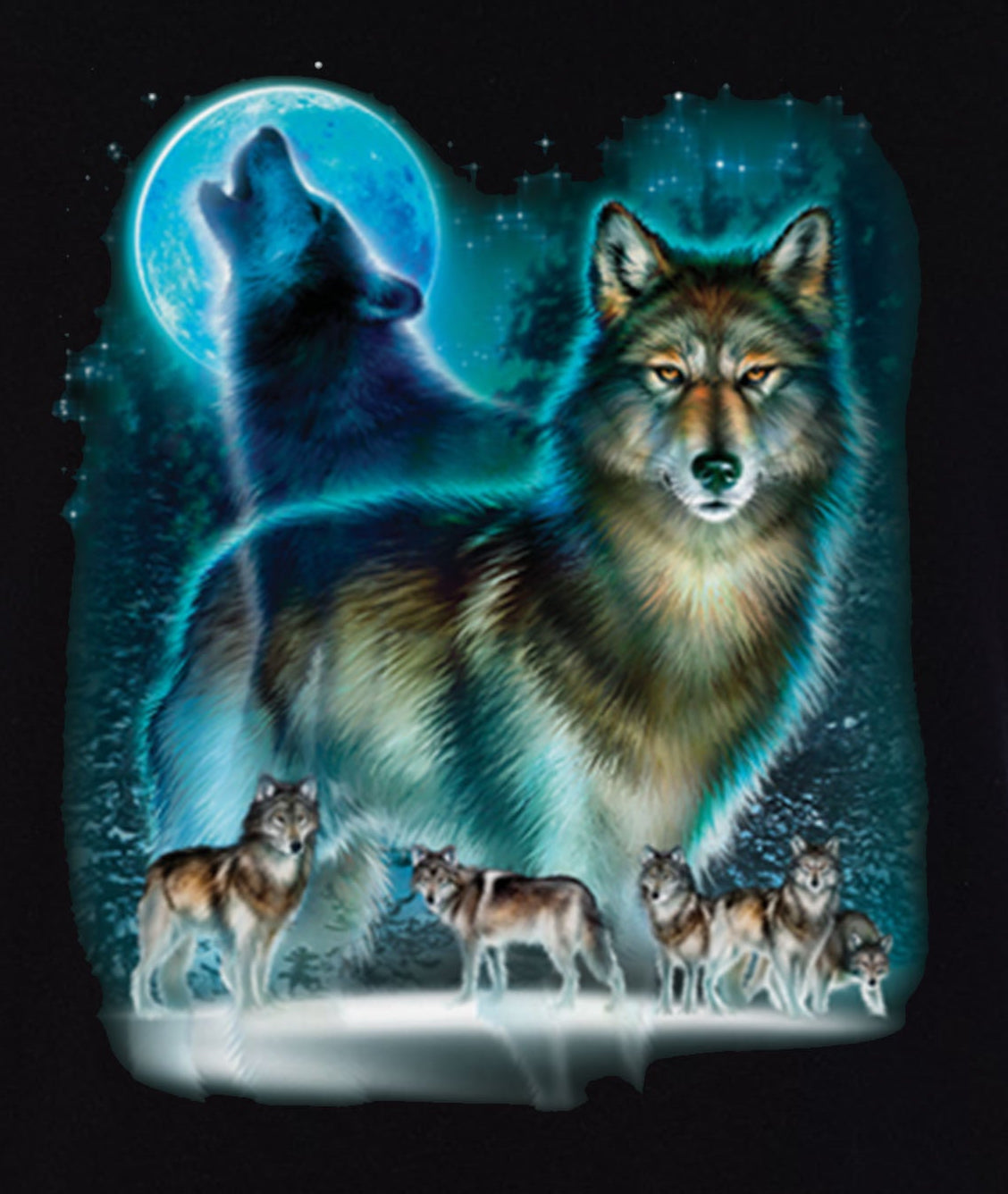 Wolf Pack Howling at Moon Silhouette Long Sleeve T-Shirt Native American Indian