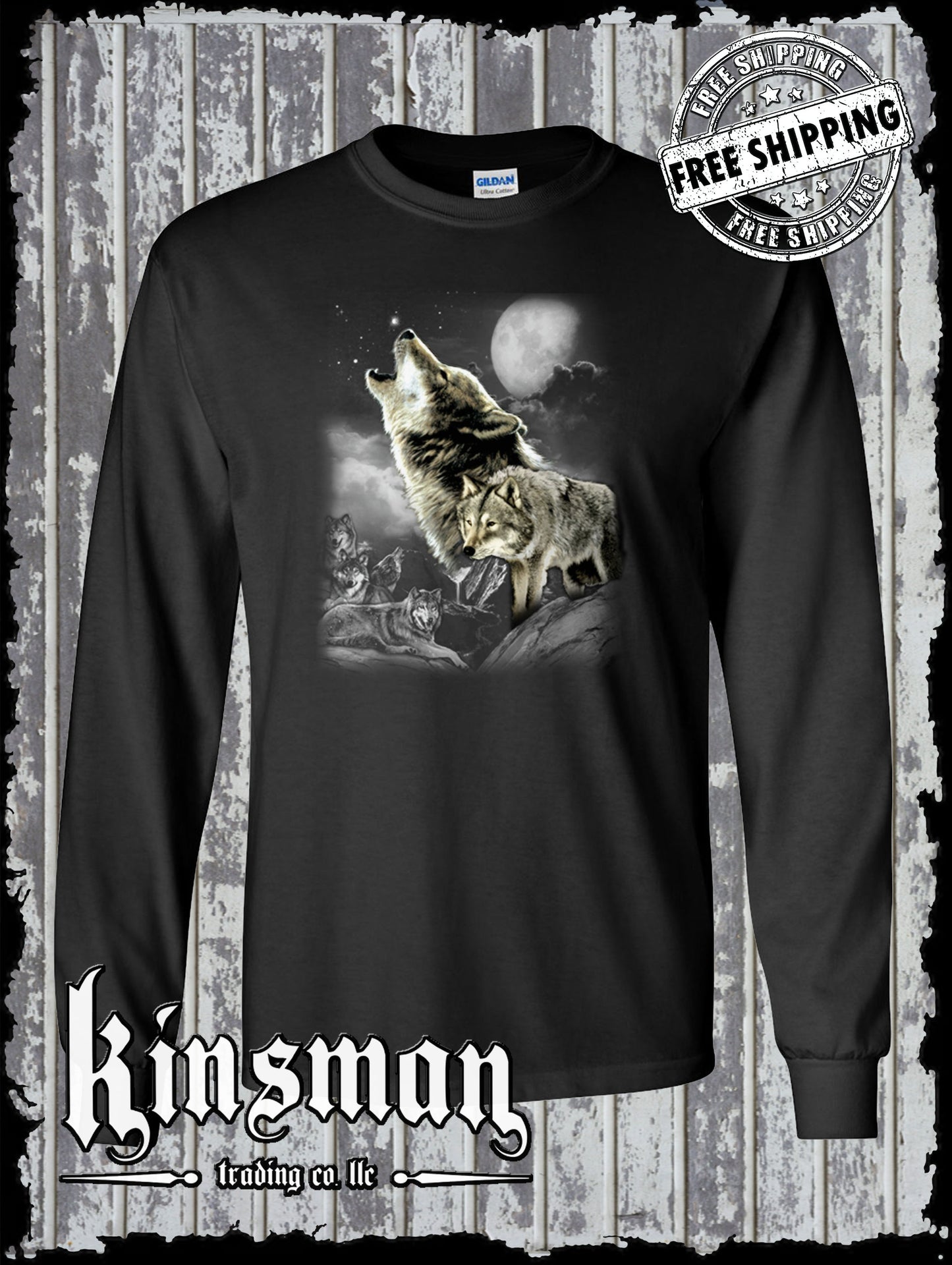 Wolf Wilderness Moon Long Sleeve T-Shirt Native American Indian