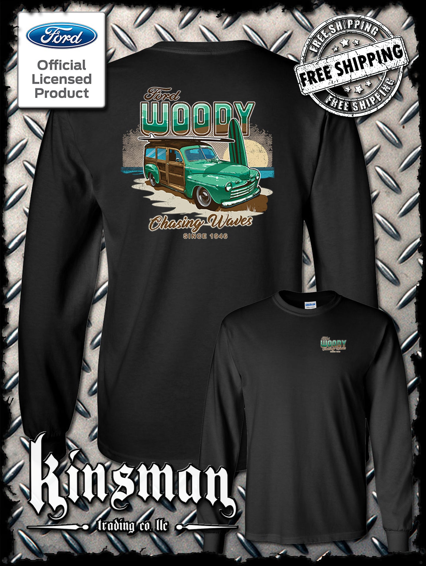 1946 Ford Woody Wagon 2-Sided Long Sleeve T-Shirt