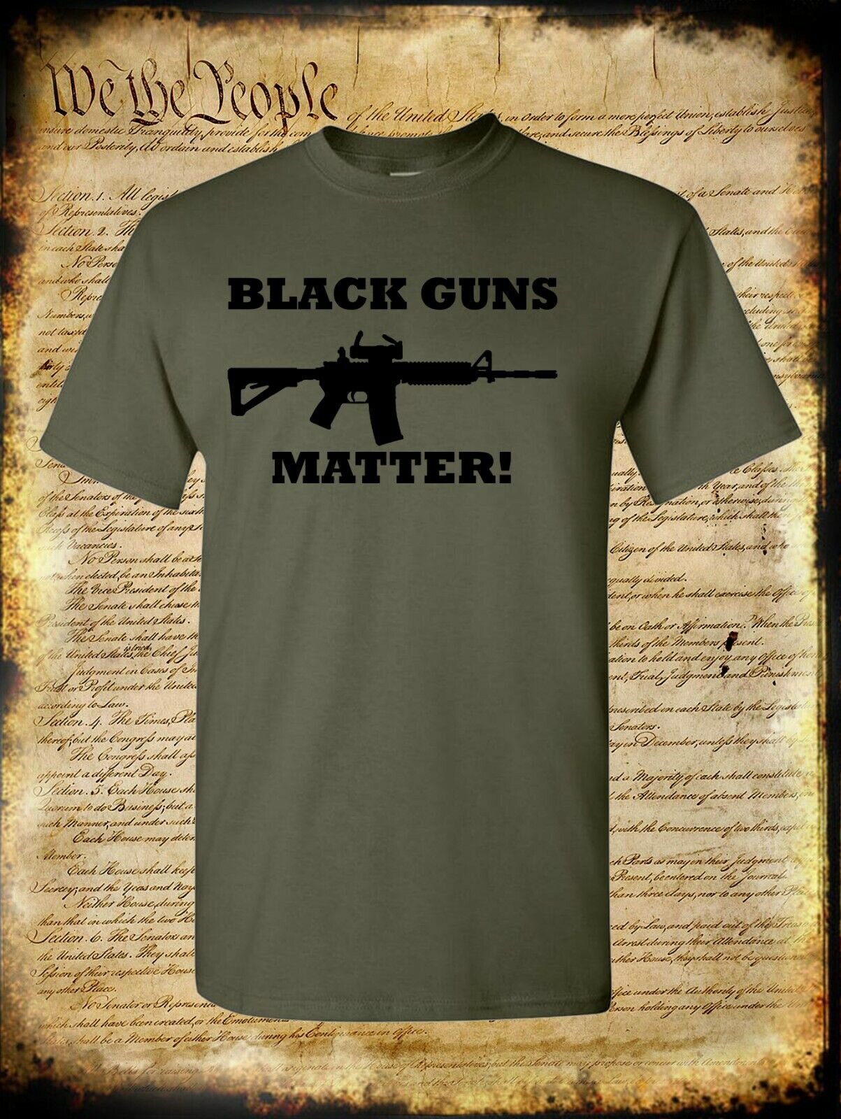Black GUNS Matter T-Shirt -Blue Lives 2nd Amendment Pro-Gun FIREARM Rights AR-15