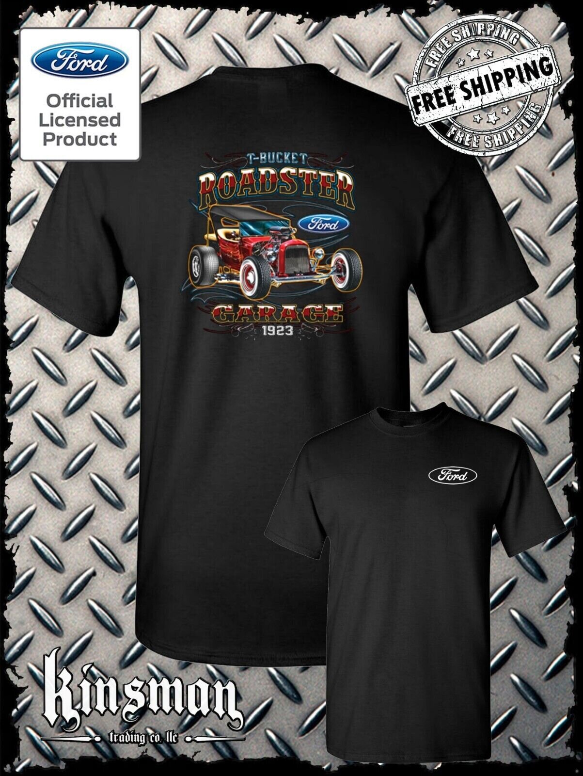 Ford T-Bucket Roadster Garage 1923 2-Sided T-Shirt - Official Licensed Product -