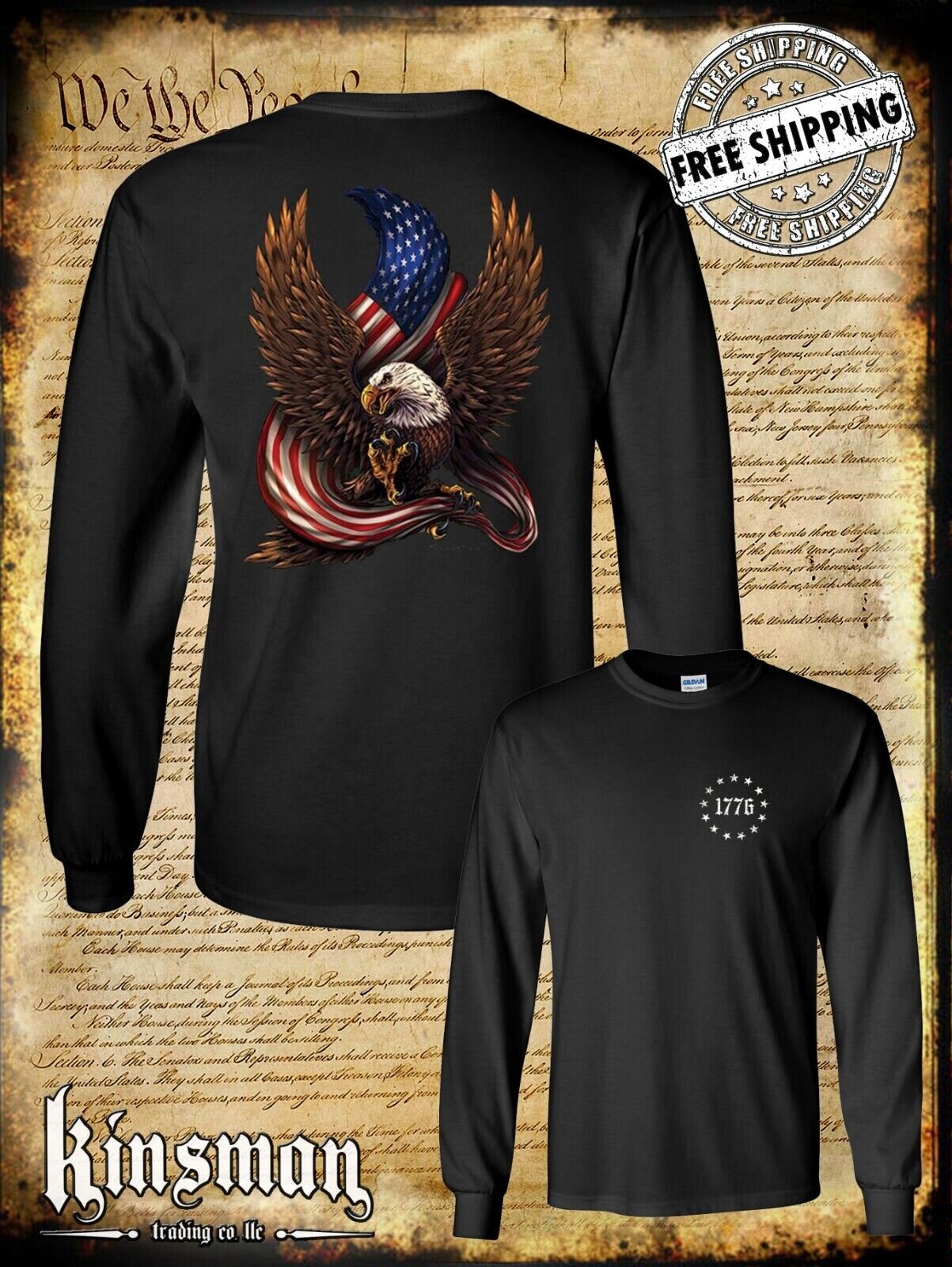 American Flag / Eagle 1776 2-Sided Long Sleeve T-Shirt