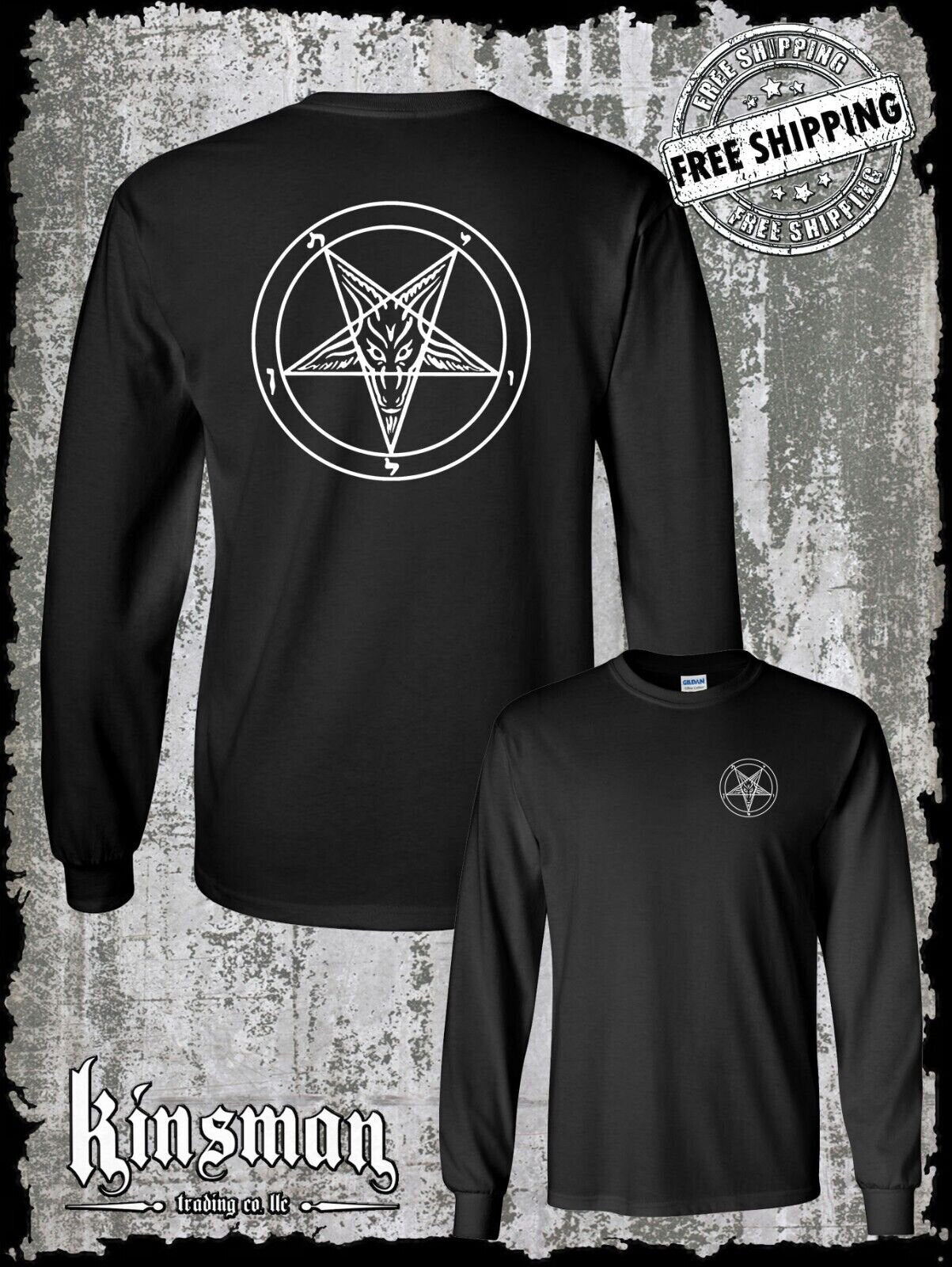Baphomet Pentagram Long Sleeve 2-Sided T-Shirt Satanic Church Evil Metal Occult