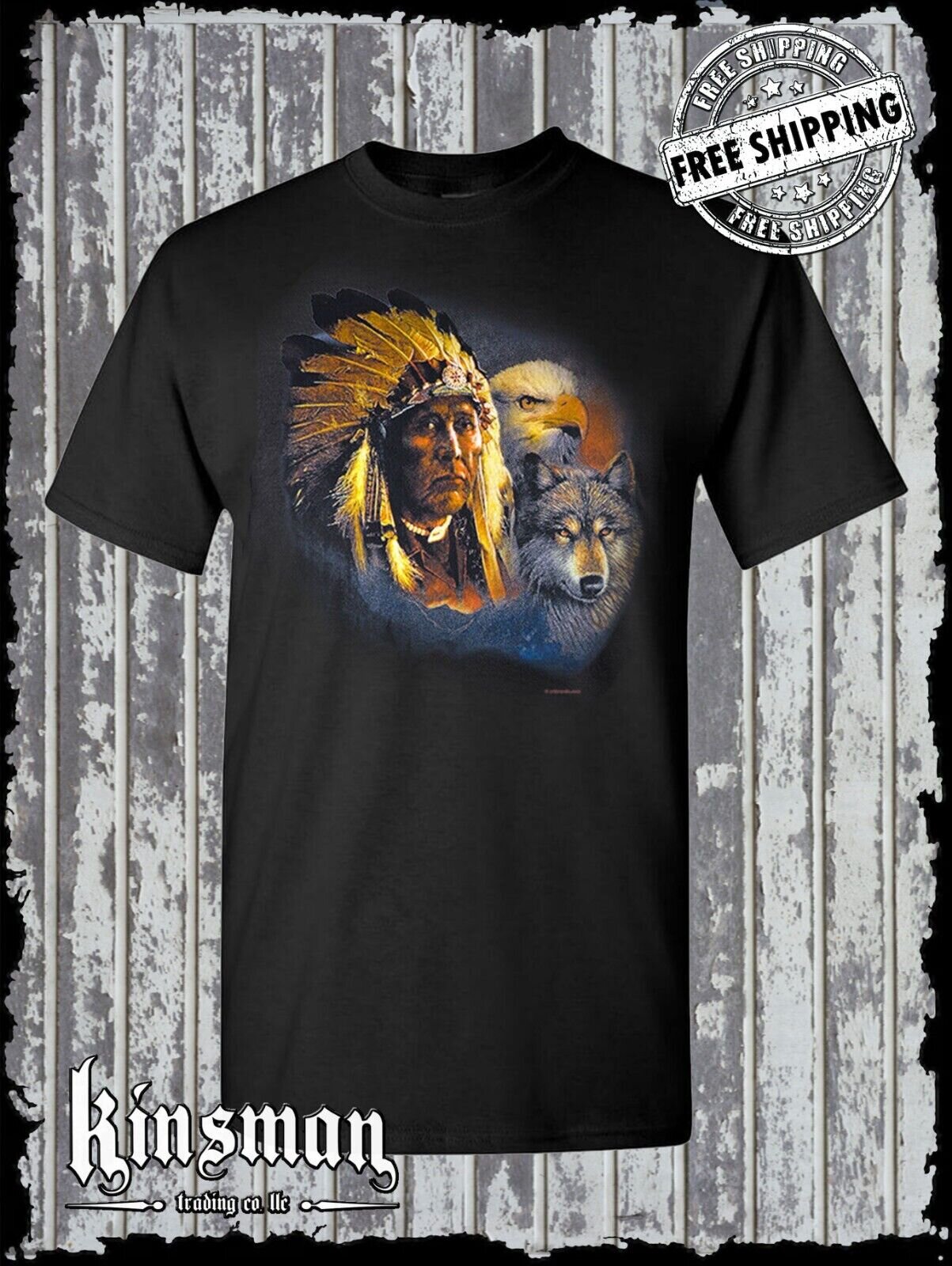 Chief Indian Animals T-Shirt / Wolf Eagle Wildlife Animals Native American