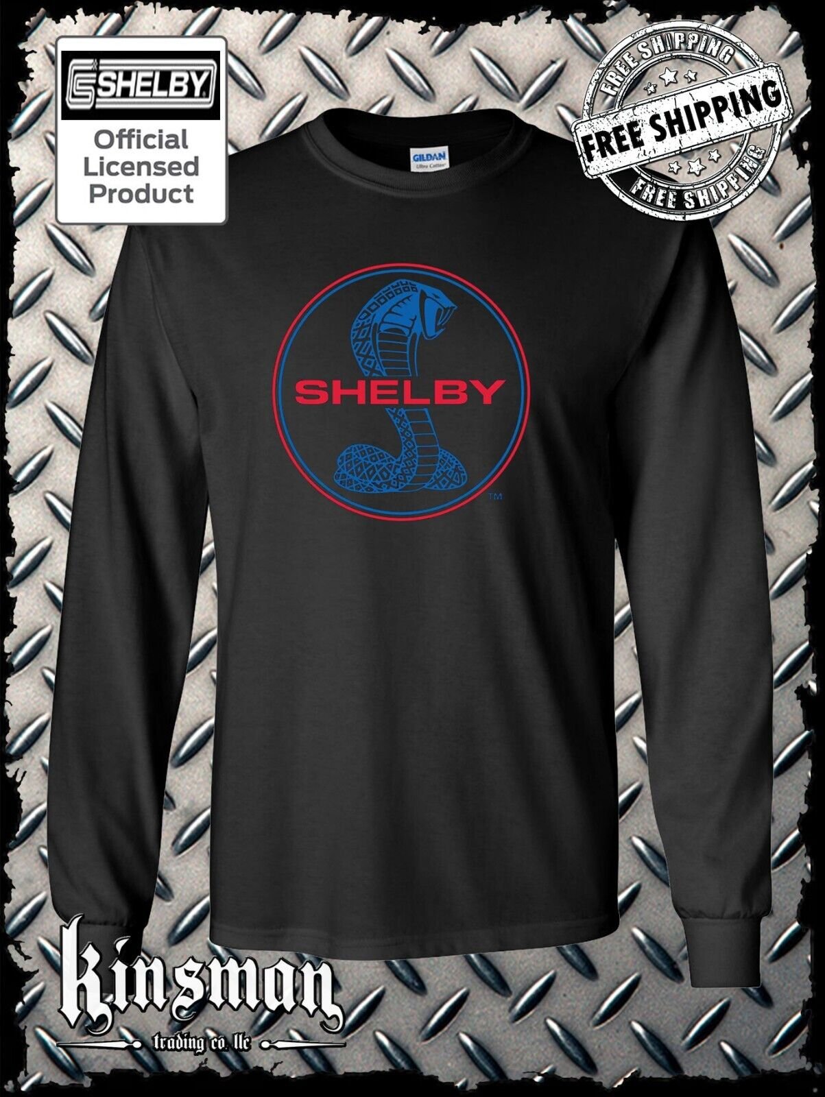 Shelby Cobra Long Sleeve T-Shirt / Authentic Licensed Product Blue & Red Logo