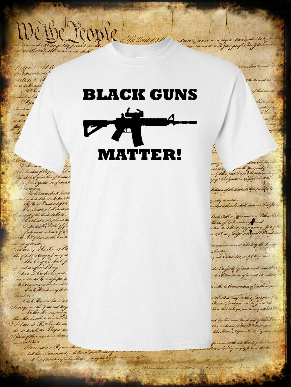 Black GUNS Matter T-Shirt -Blue Lives 2nd Amendment Pro-Gun FIREARM Rights AR-15