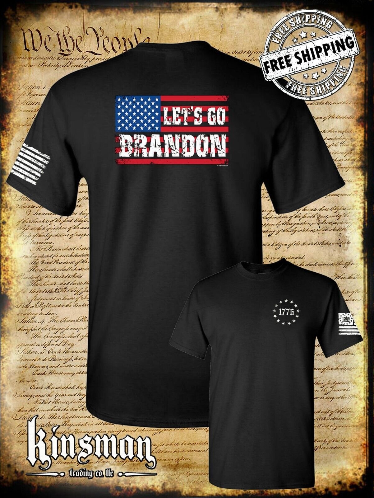 Let's Go Brandon US Flag 2-Sided T-Shirt - FJB Trump 2024 American USA