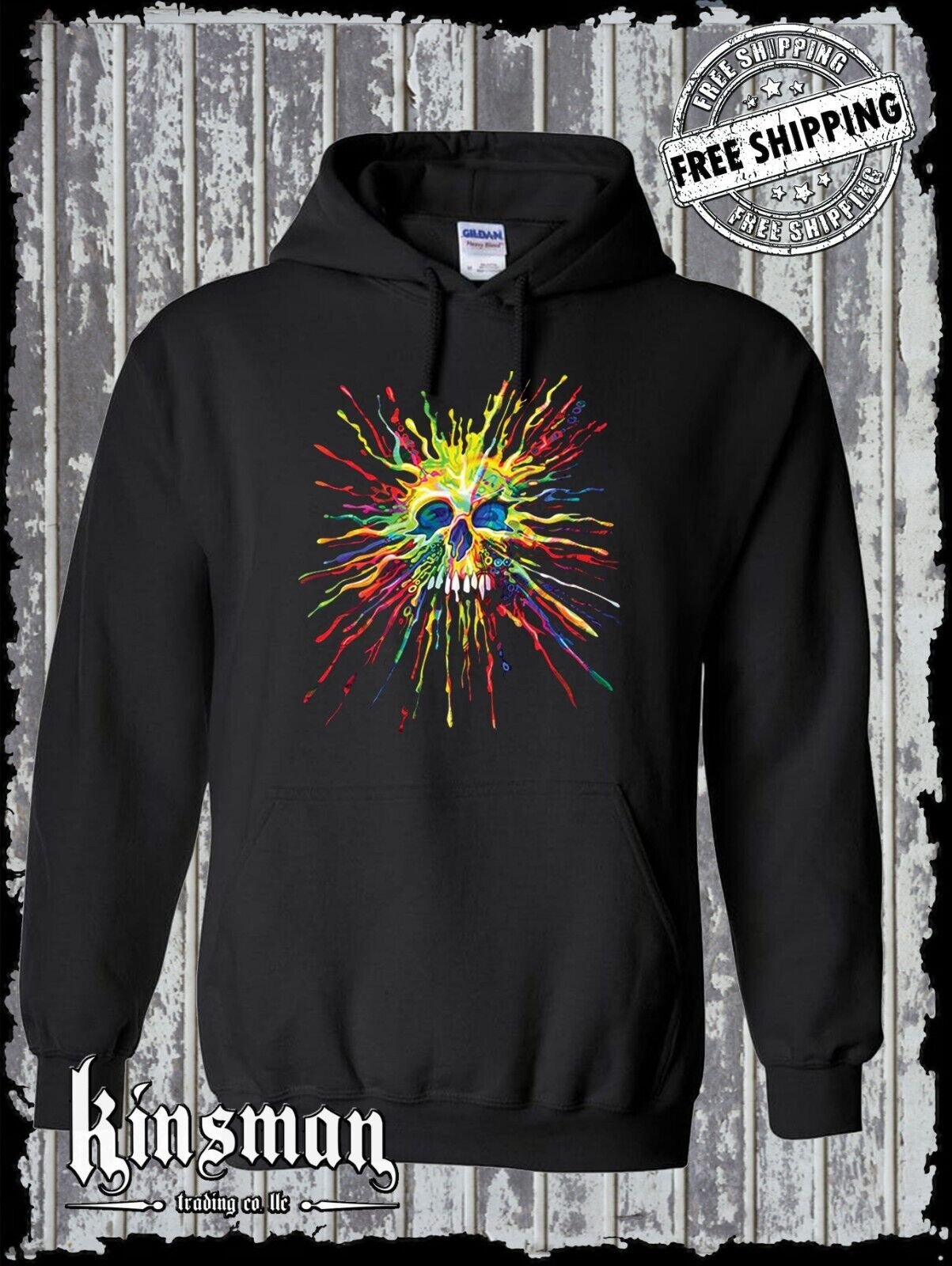 Liquid Blue Neon Splatter Skull Hoodie Sweatshirt