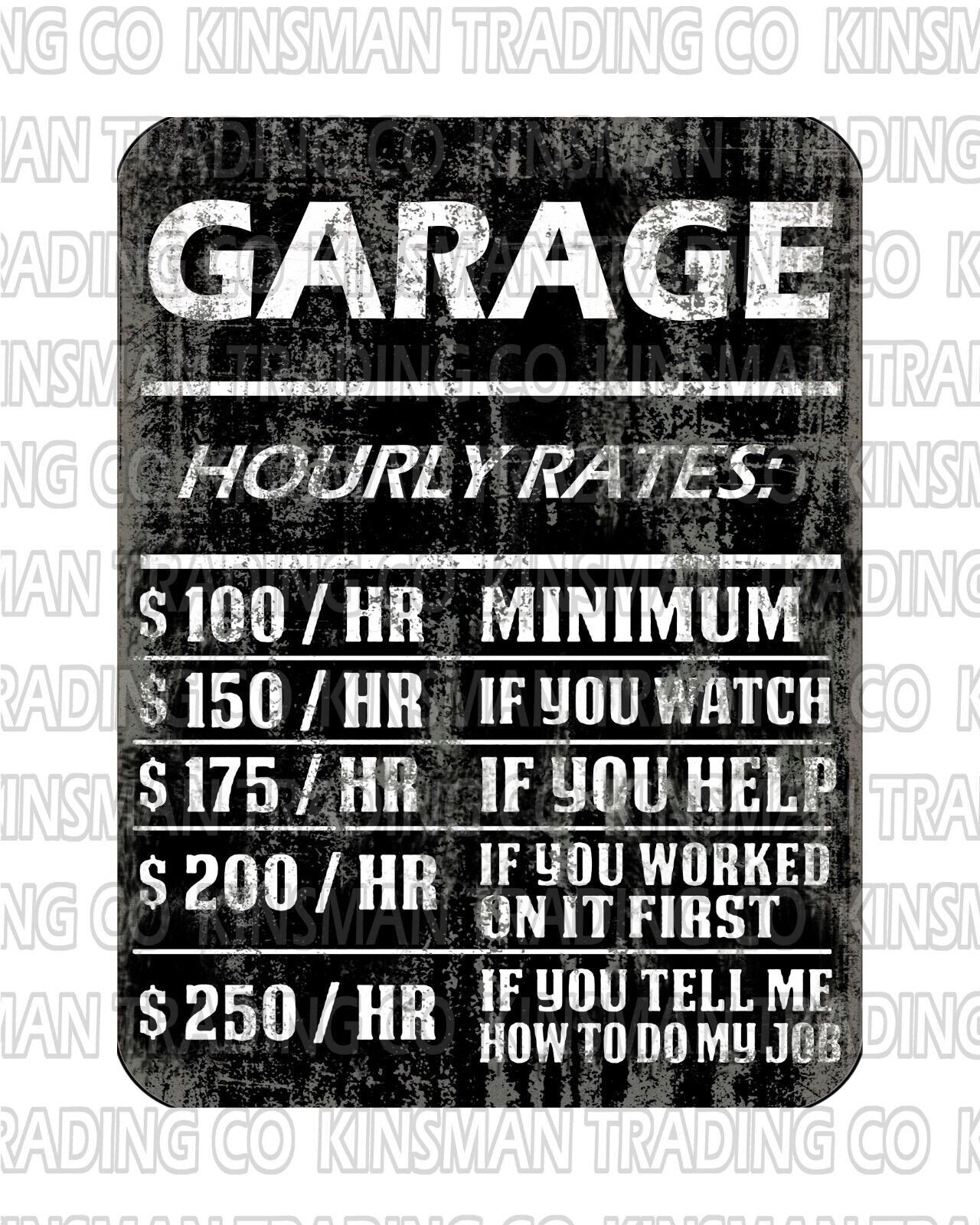 Garage Hourly Rate Funny Metal 9x12 Sign Mechanic Repair Shop Hot Rod Motorcycle