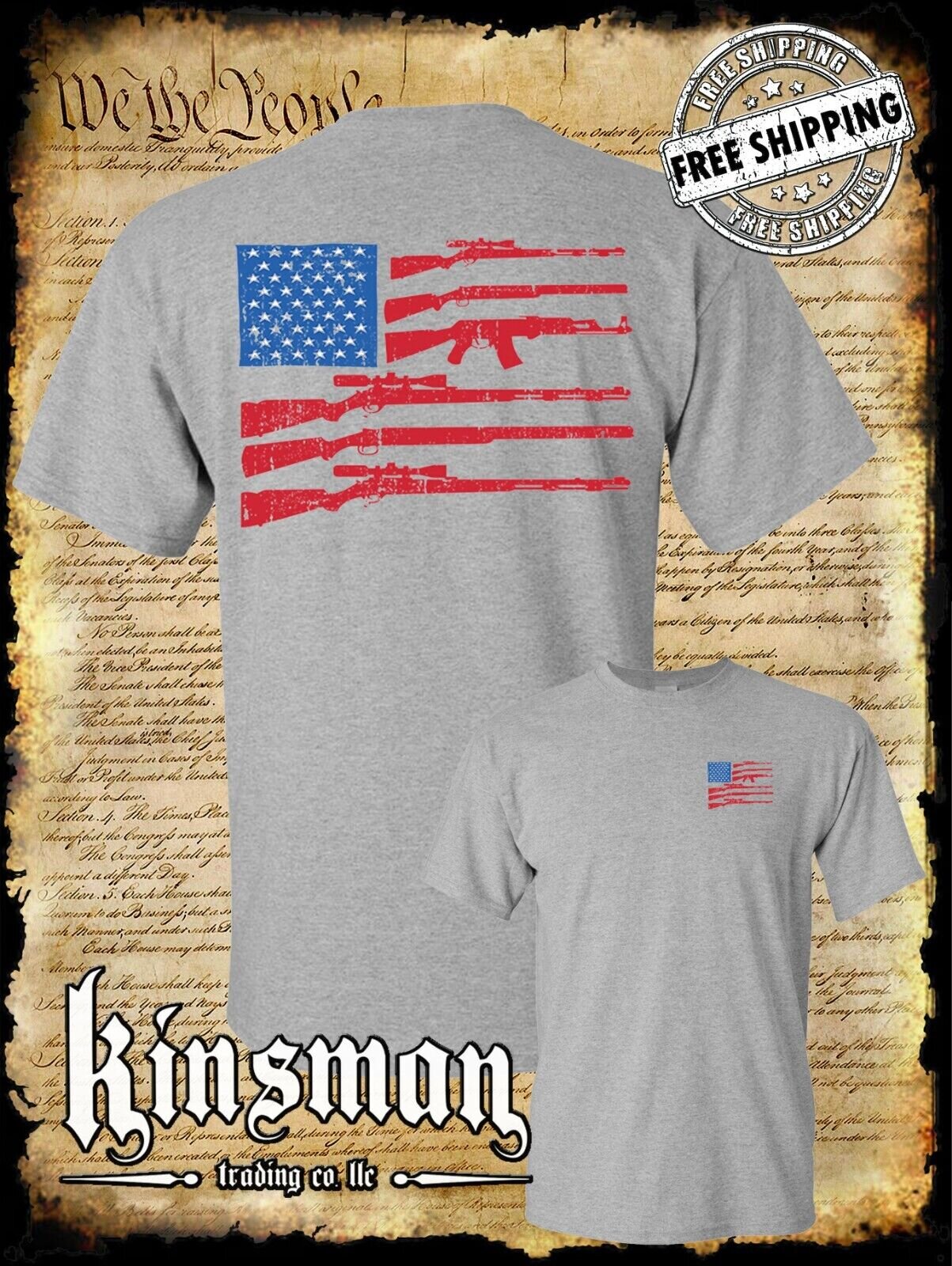 American Gun Flag T-Shirt 2nd Amendment Rifles USA 4th of July Military