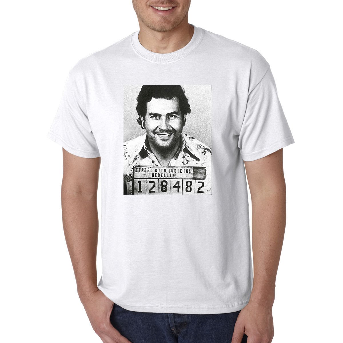 PABLO ESCOBAR Mug Shot T-Shirt - Columbia Drug Lord Narcs Cocaine Tee Gangster