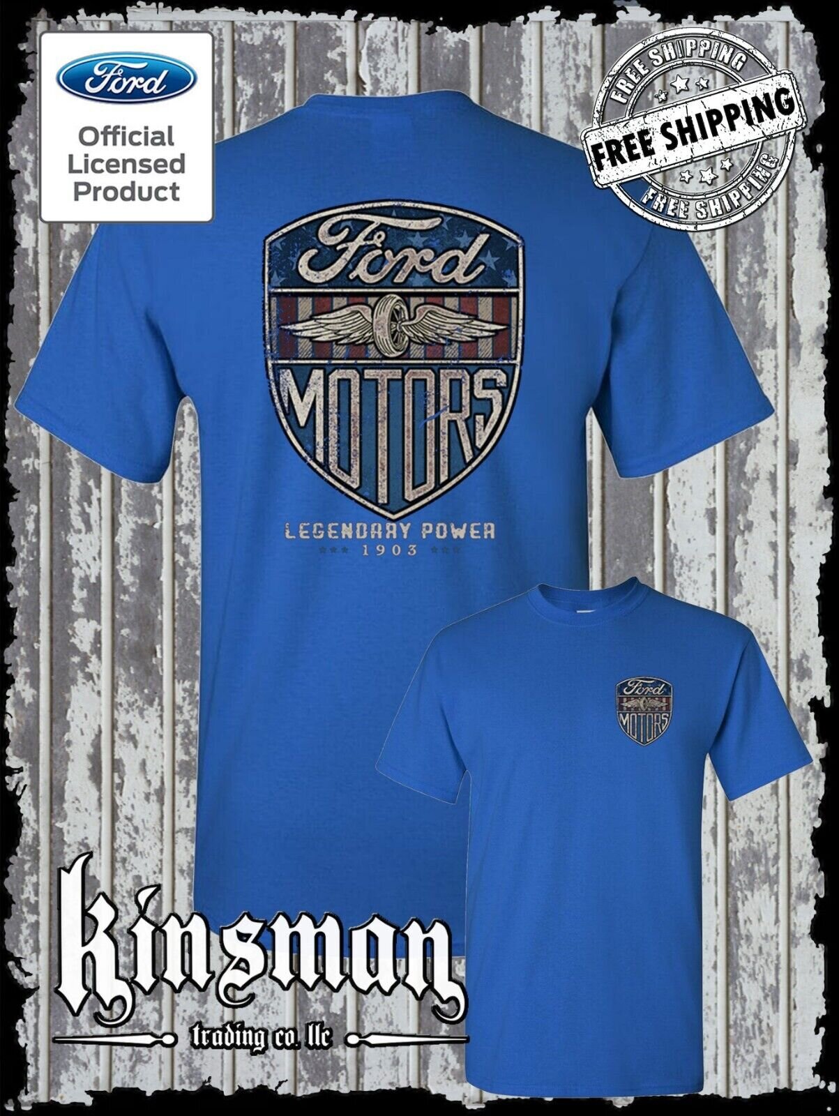 Ford Motors Legendary Power Retro Vintage Style Logo 2-Sided T-Shirt