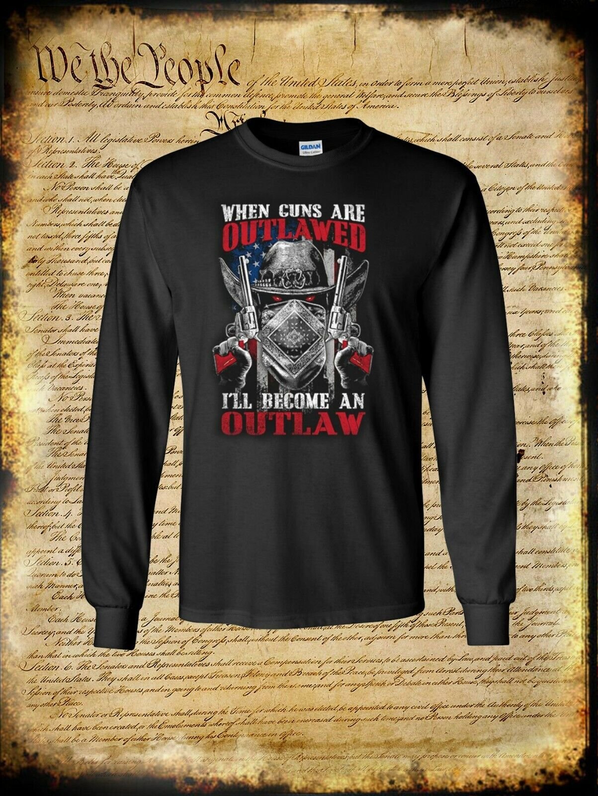 When Guns Are Outlawed I Will Be an Outlaw Long Sleeve T-Shirt USA Flag Pistols