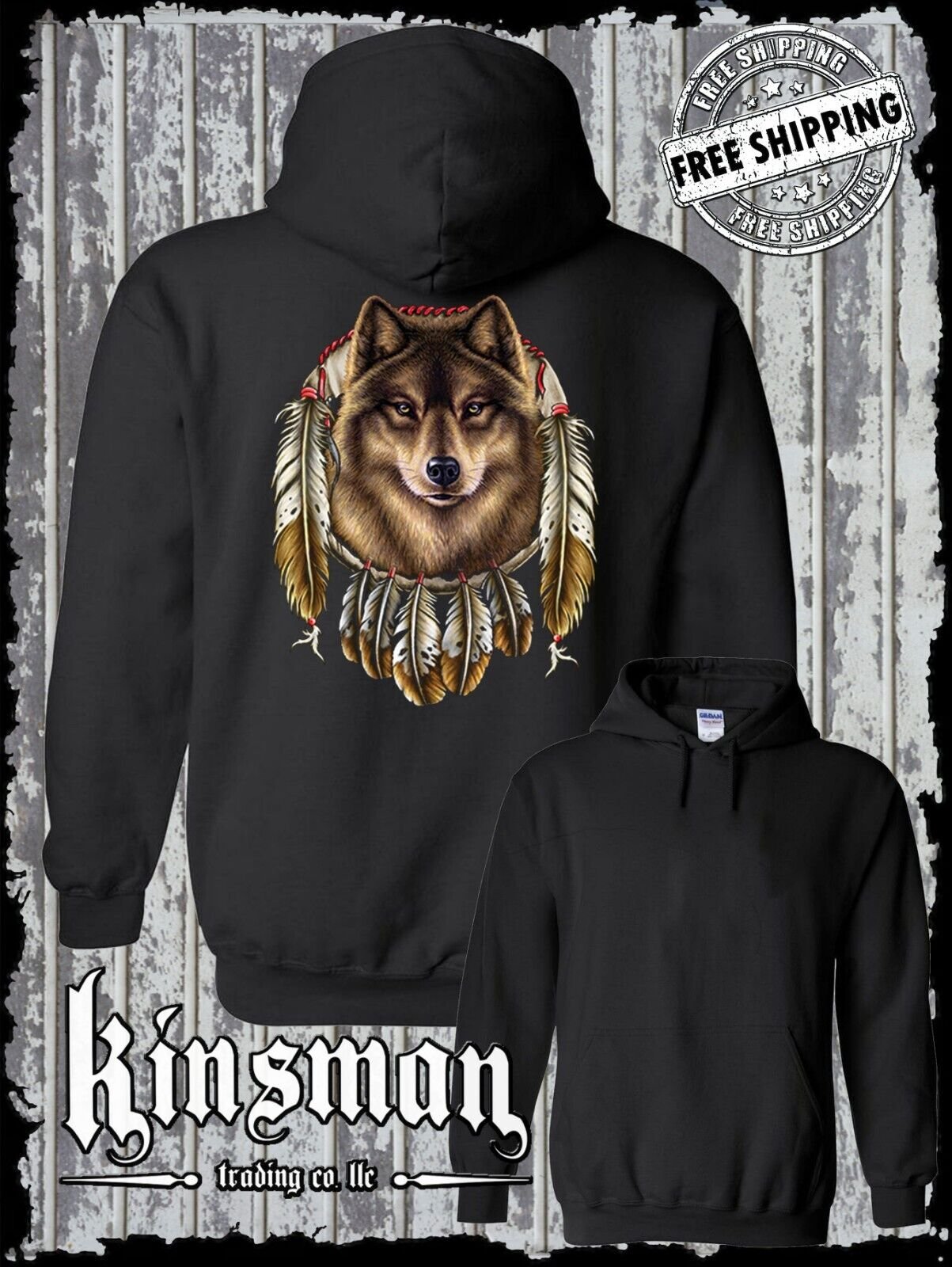 Wolf Dreamcatcher with Feathers Hoodie / Sweatshirt Native American Indian