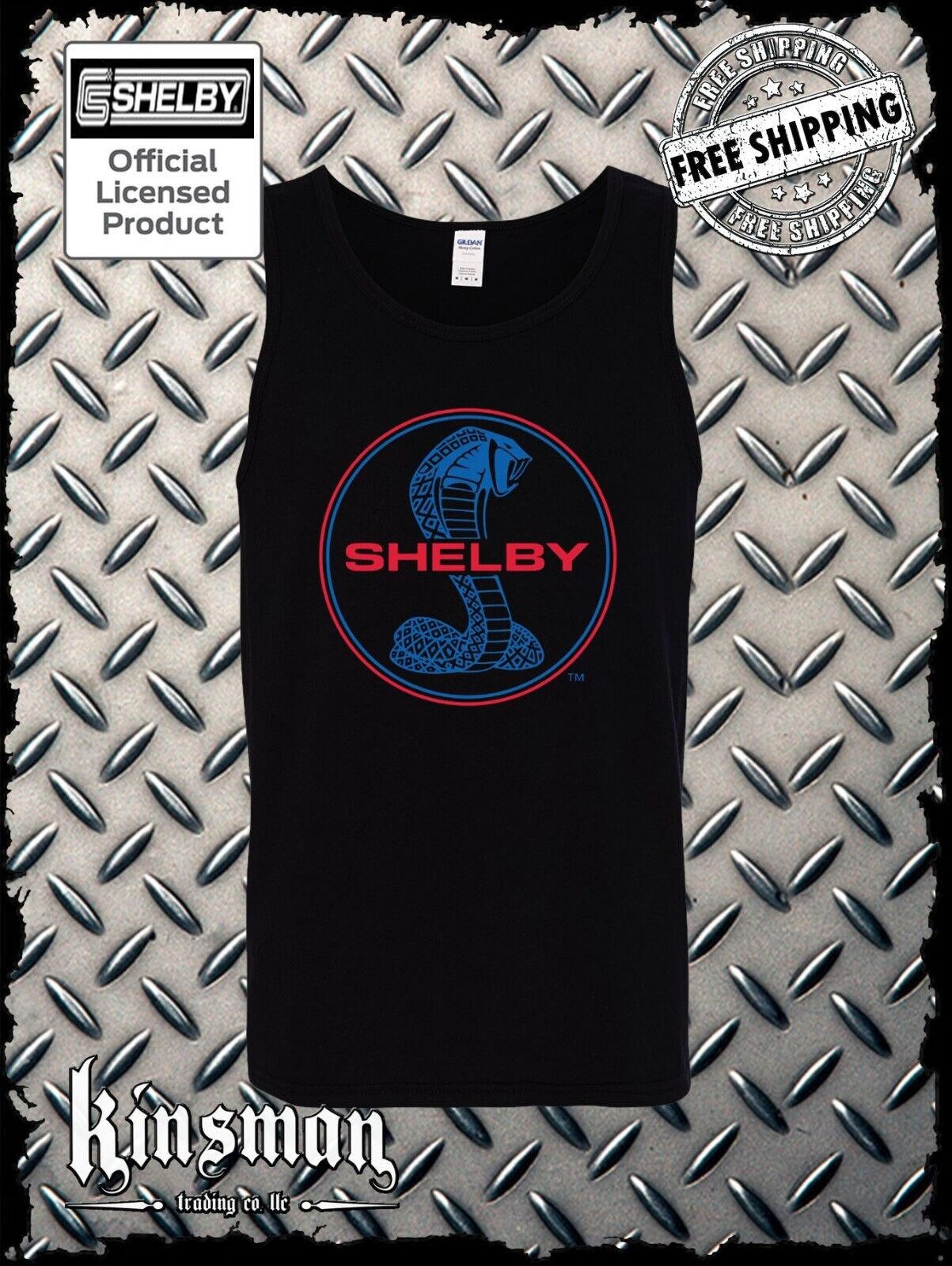 Shelby Cobra Tank Top T-Shirt / Authentic Licensed Product Blue & Red Logo GT500
