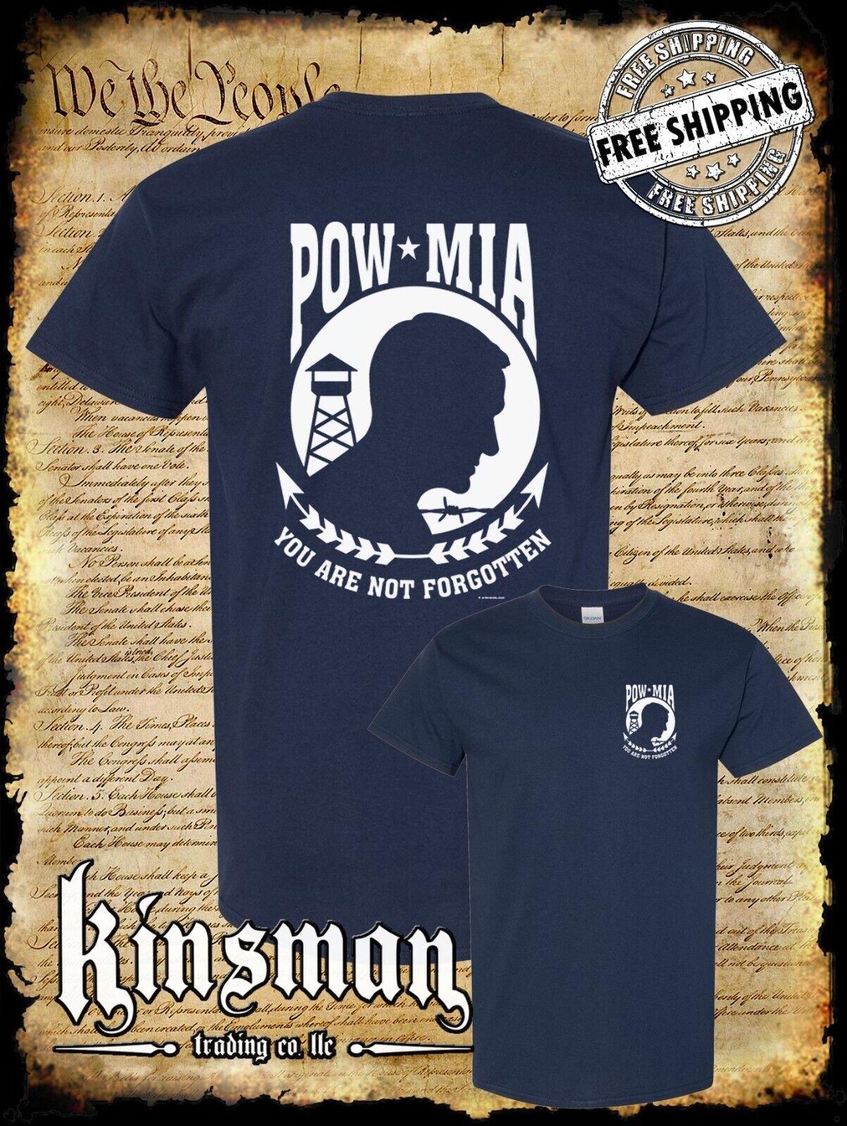 POW - MIA 2-Sided T-Shirt / USA Veteran Marine Army Navy Military