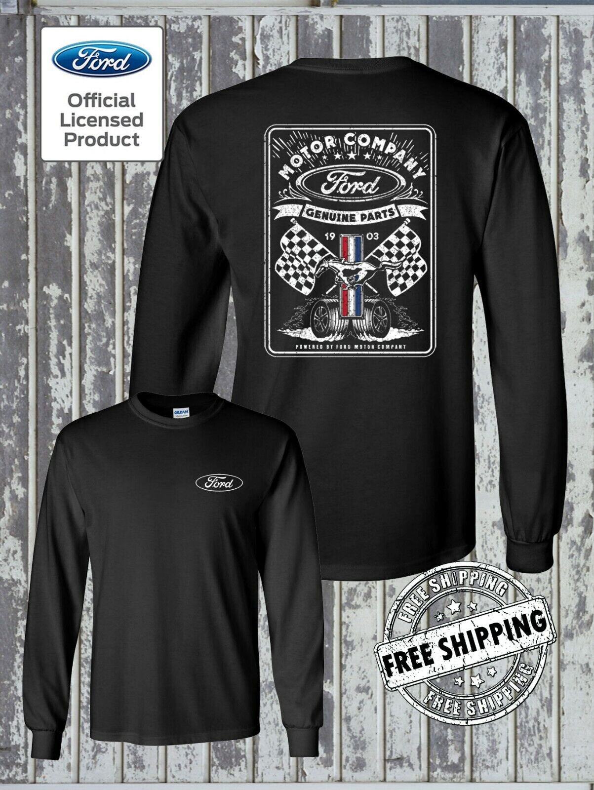 Ford Motor Company Genuine Parts Racing Flags 2-Sided Long Sleeve T-Shirt
