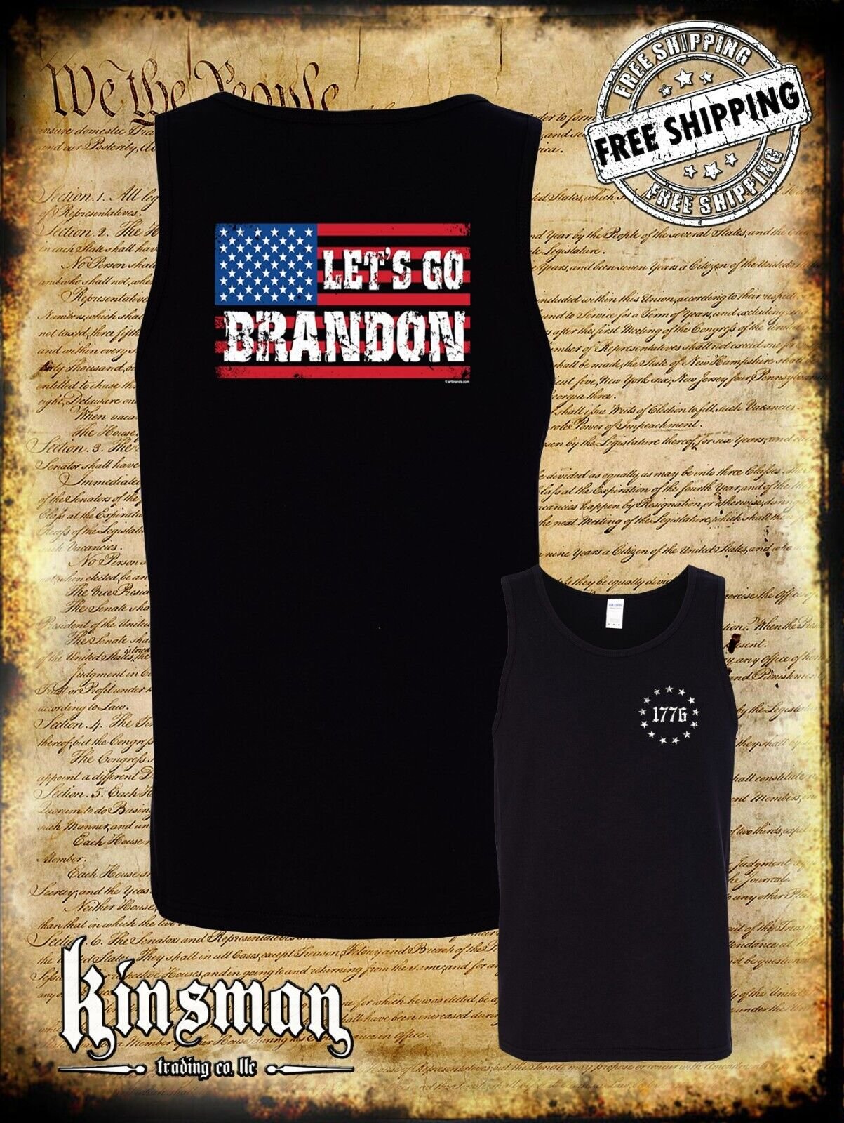 Let's Go Brandon US Flag 2-Sided Tank Top T-Shirt - FJB Trump 2024 American USA