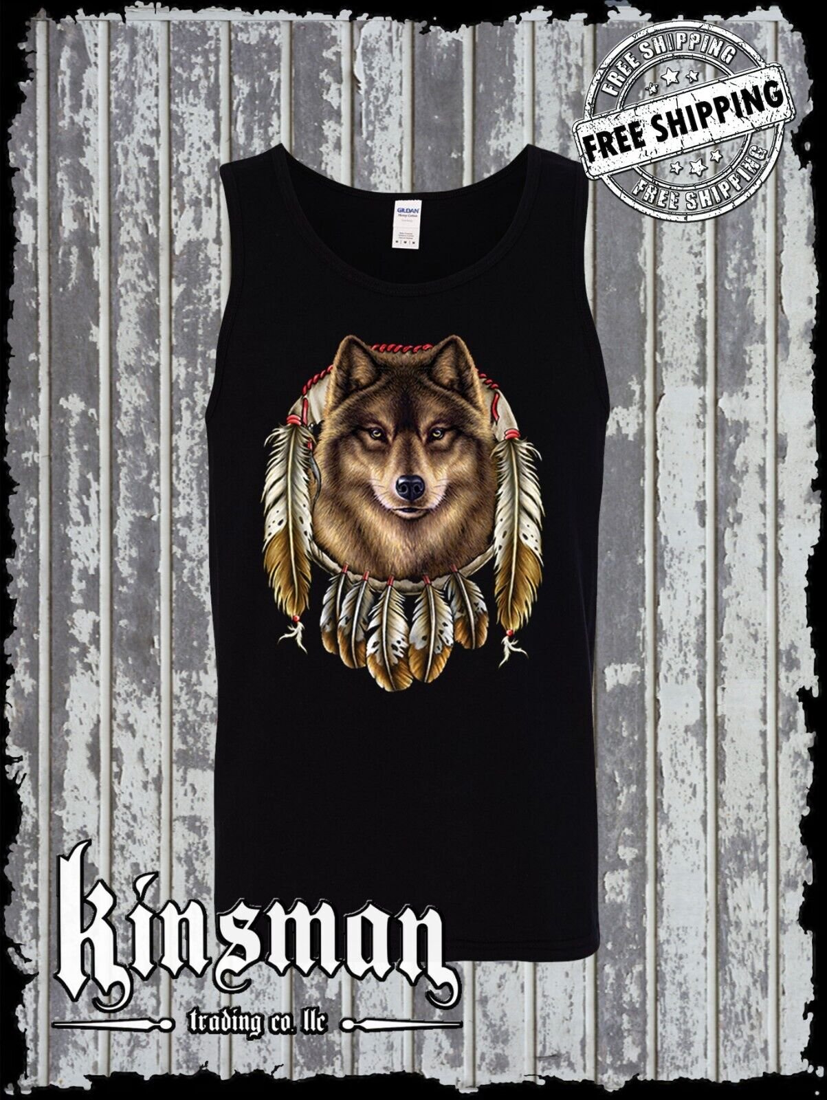 Wolf Dreamcatcher with Feathers Tank Top T-Shirt Native American Indian
