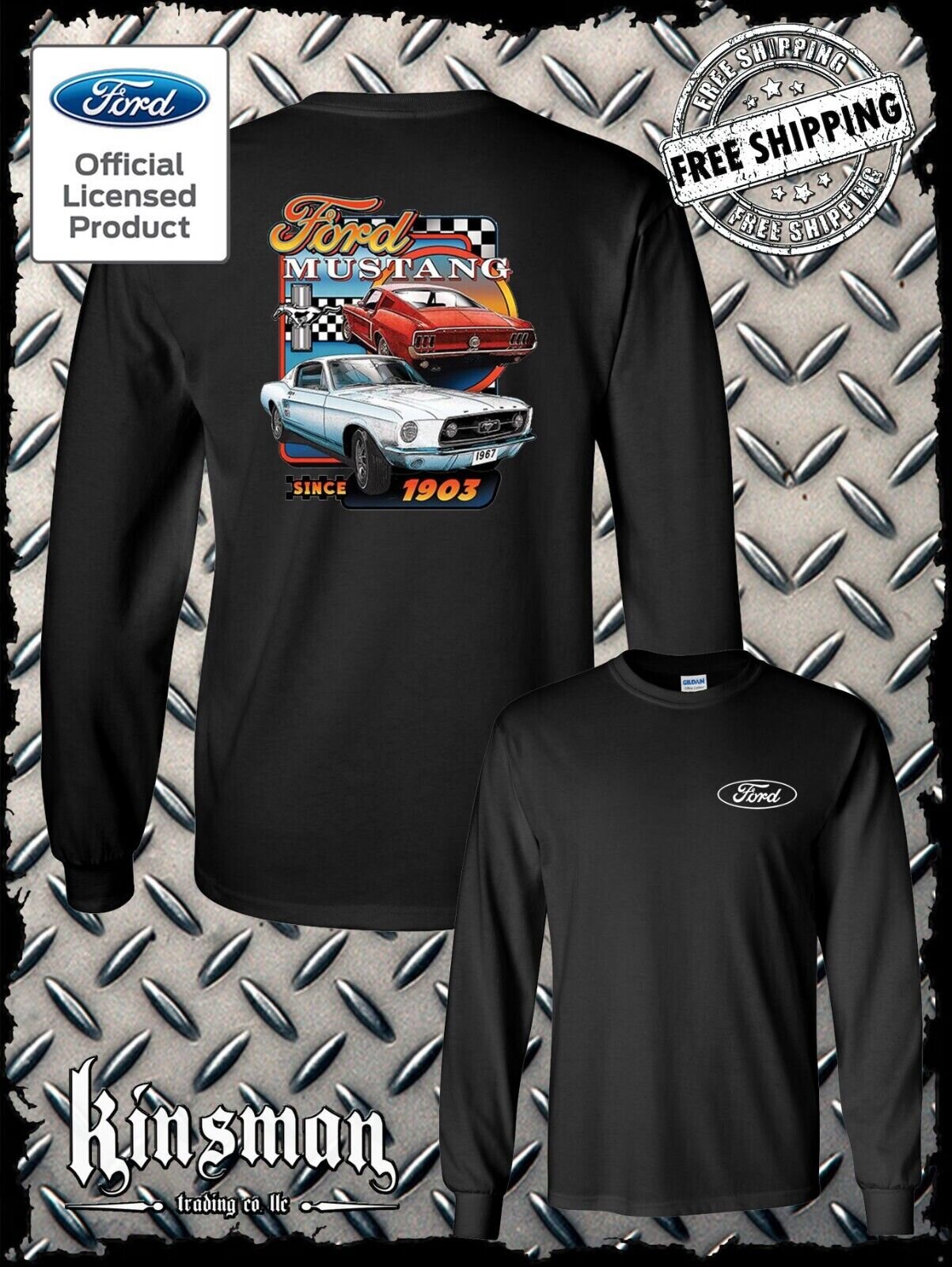 Ford Mustang Since 1903 Retro Long Sleeve 2-Sided T-Shirt Official Licensed