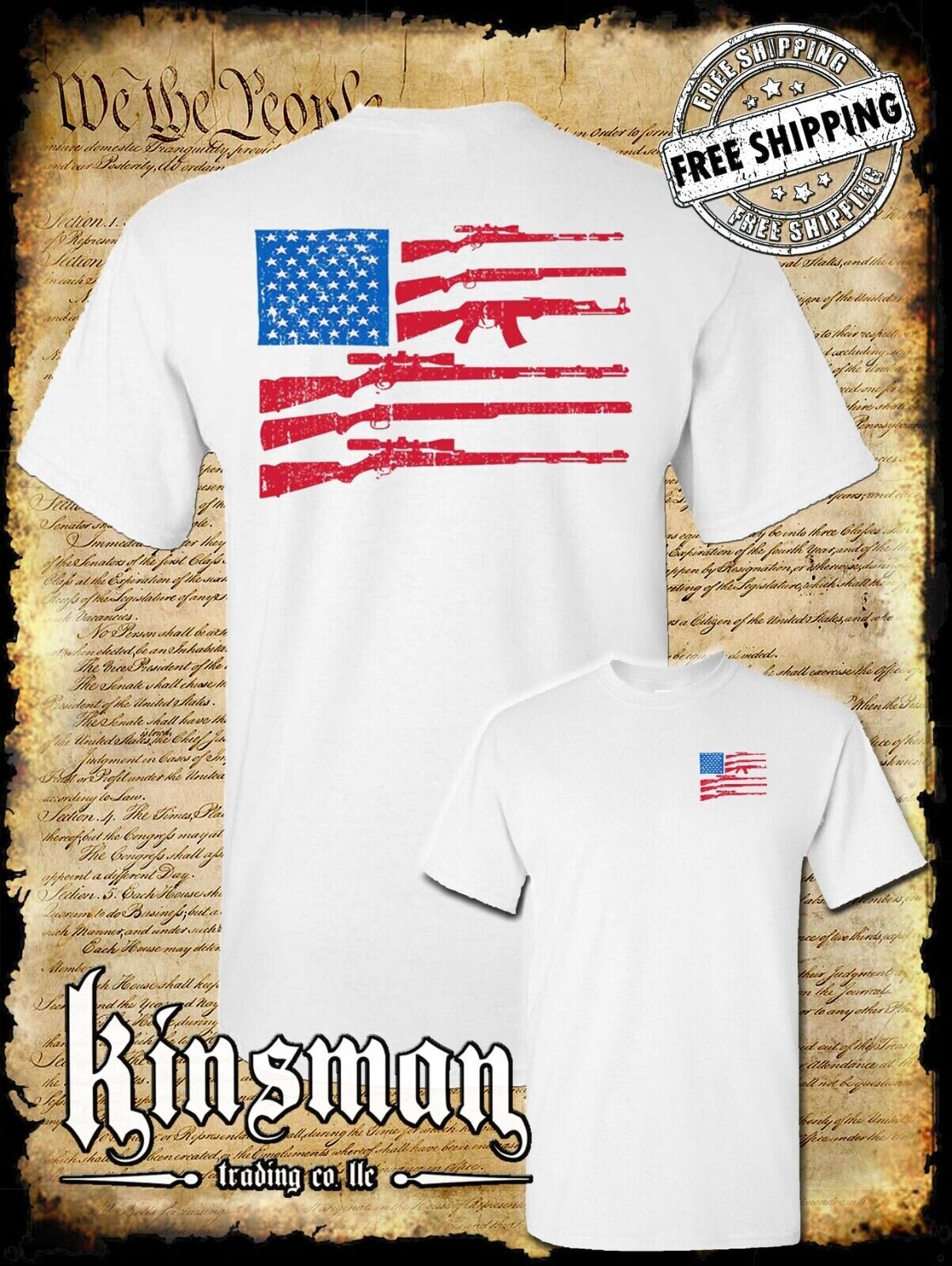 American Gun Flag T-Shirt 2nd Amendment Rifles USA 4th of July Military