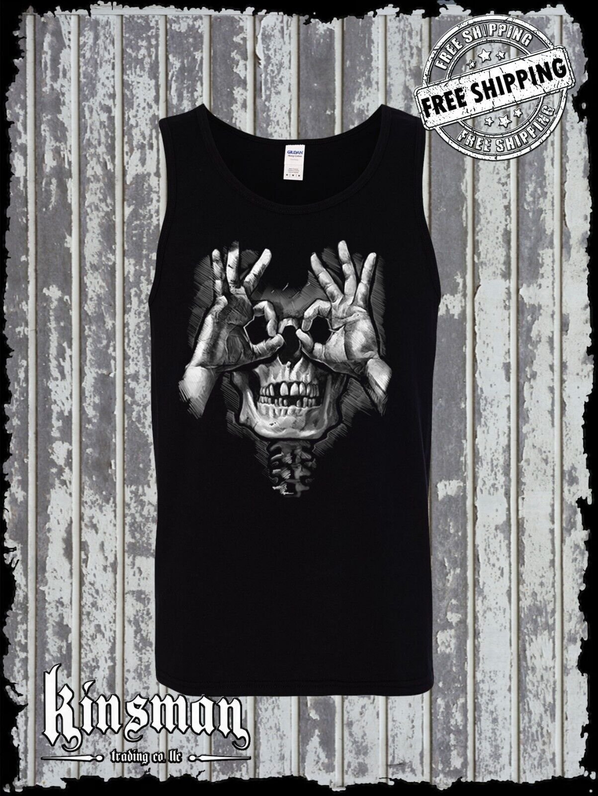 Luctus Skull Hands Tank Top T-Shirt Liquid Blue Design Skeleton Death Eyes