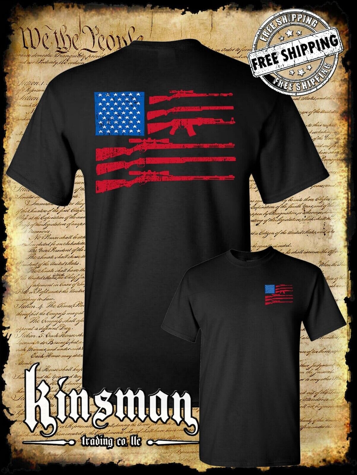 American Gun Flag T-Shirt 2nd Amendment Rifles USA 4th of July Military