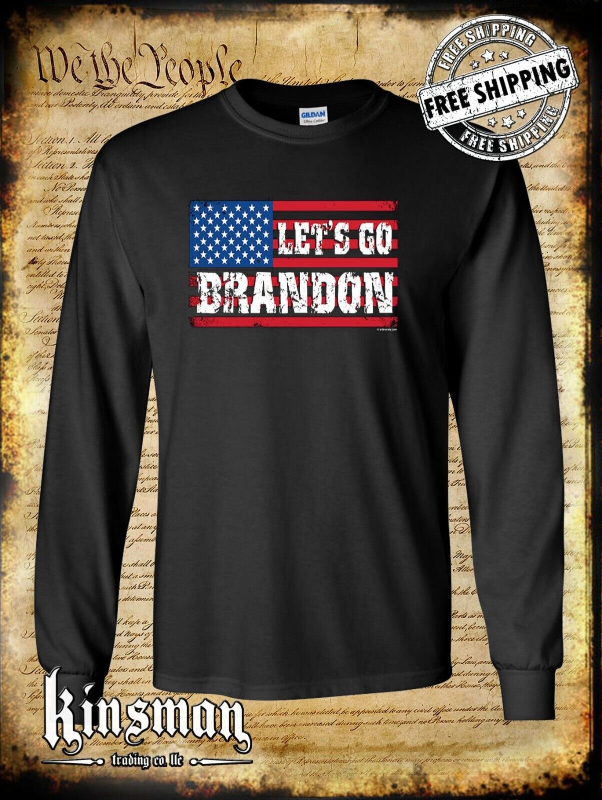 Let's Go Brandon US Flag Long Sleeve T-Shirt - FJB Trump 2024 American USA