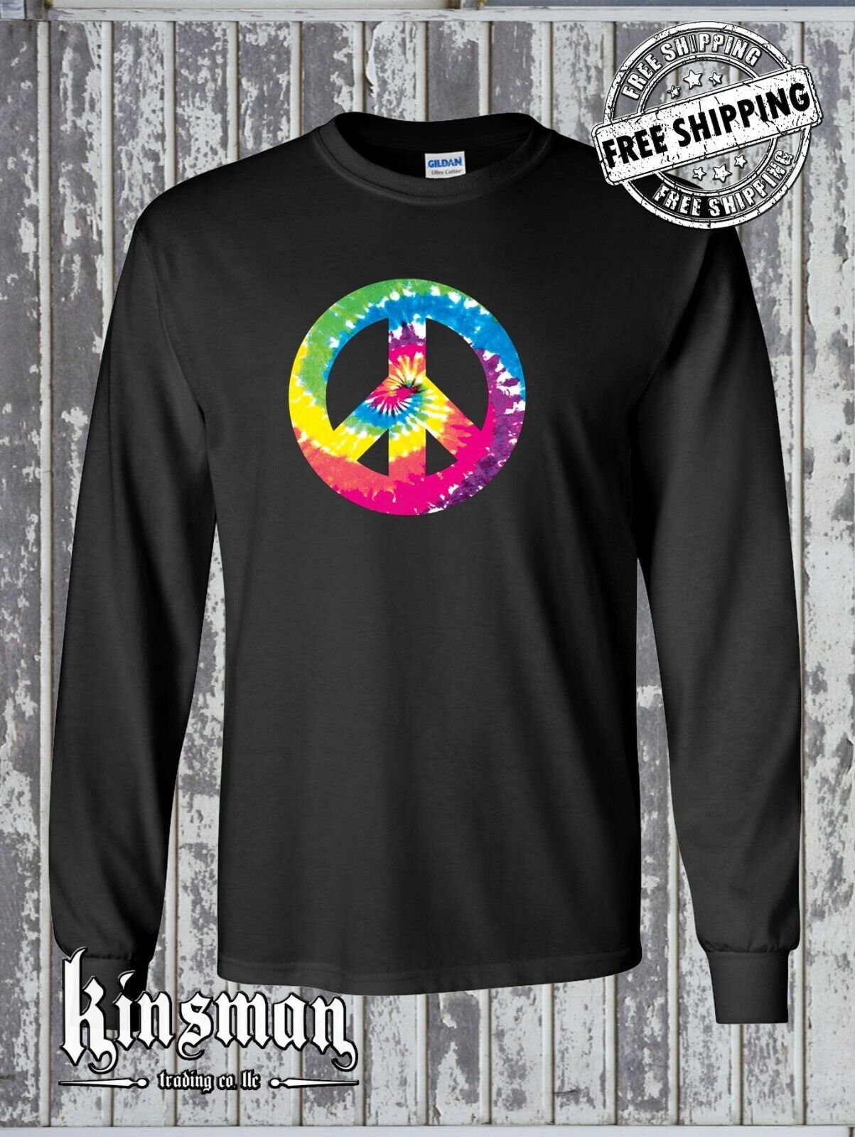 Peace Sign Tie Dye Long Sleeve T-Shirt / 60's 70's Hippie Flower Love Retro