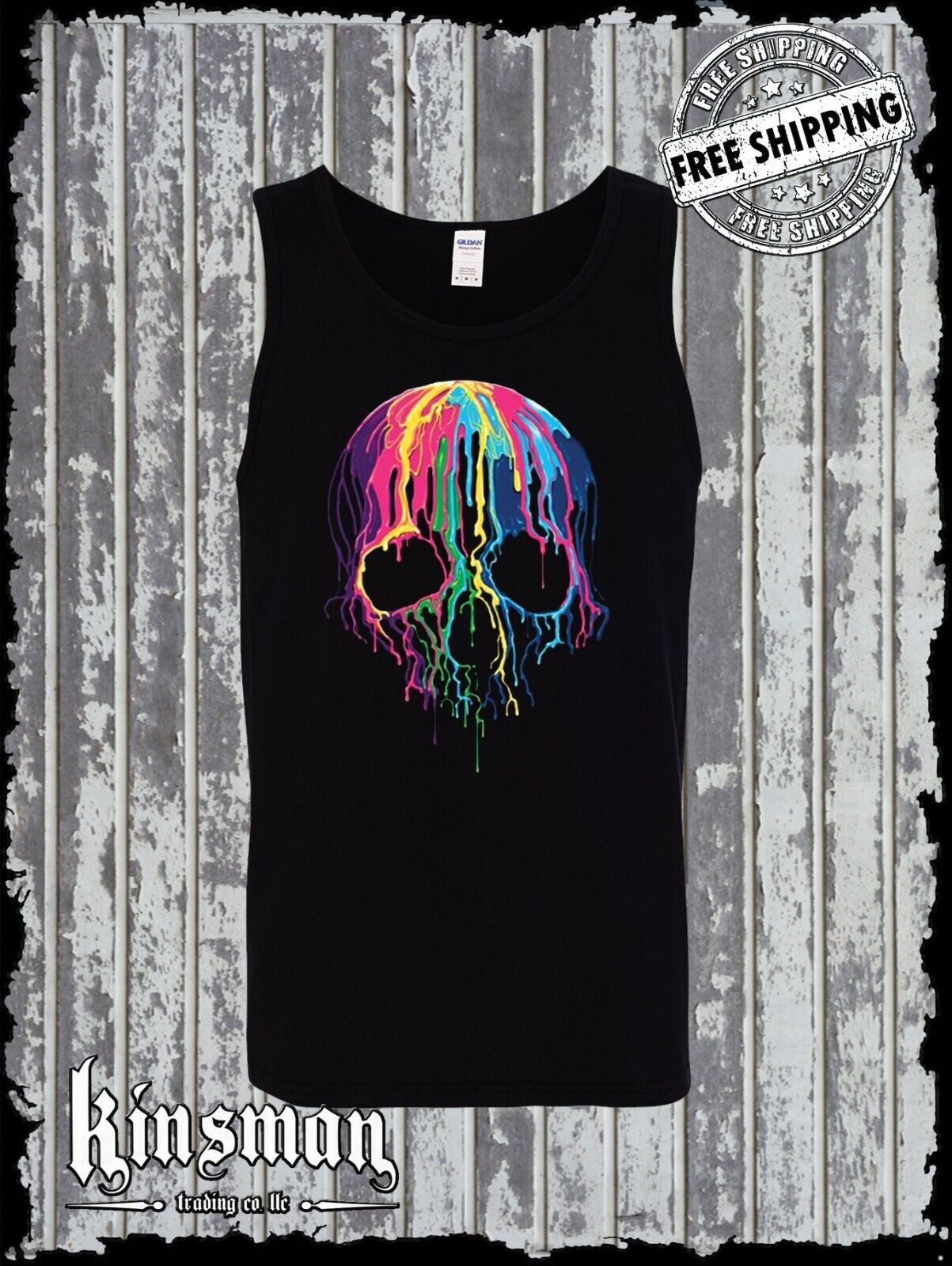 Liquid Blue Neon Melting Skull Dripping Party Tank Top T-Shirt