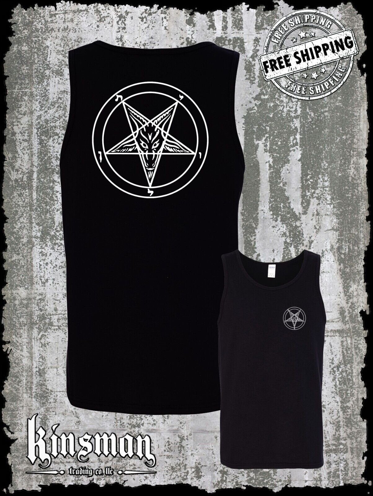 Baphomet Pentagram 2-Sided Tank Top T-Shirt / Satanic Church Evil Metal Occult