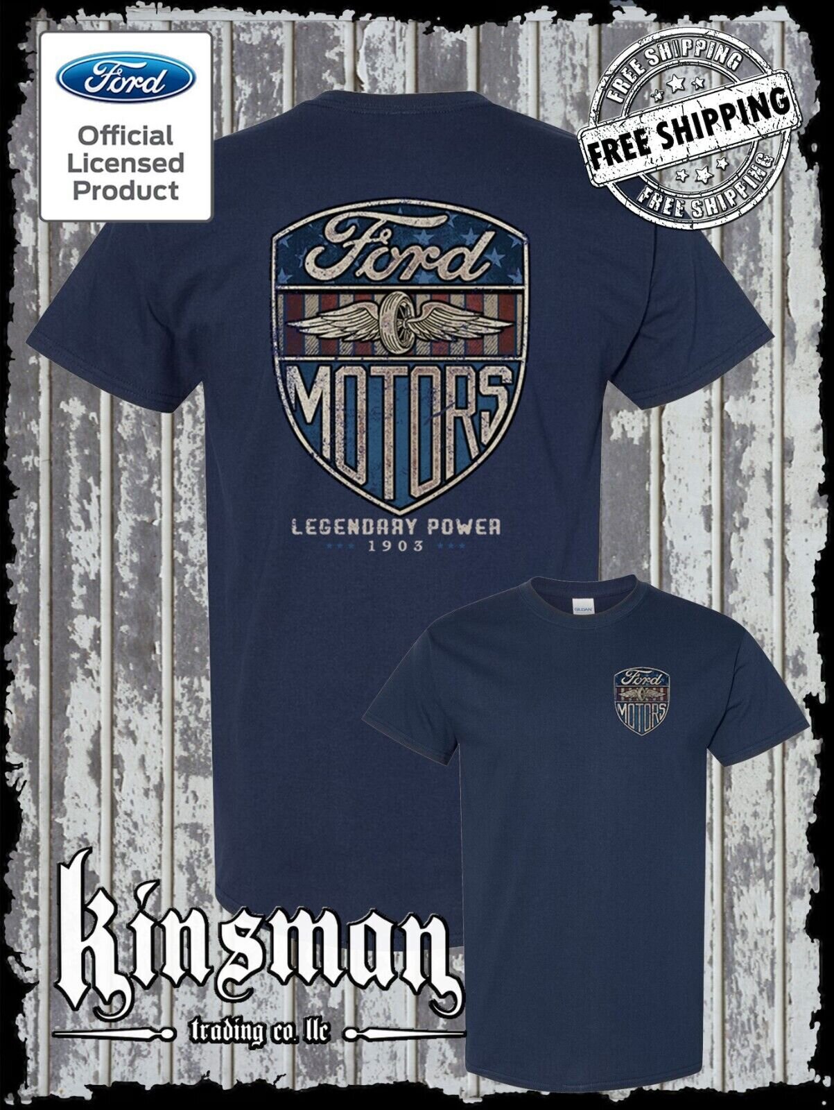 Ford Motors Legendary Power Retro Vintage Style Logo 2-Sided T-Shirt