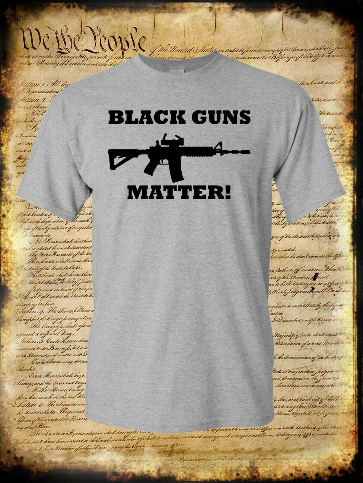 Black GUNS Matter T-Shirt -Blue Lives 2nd Amendment Pro-Gun FIREARM Rights AR-15
