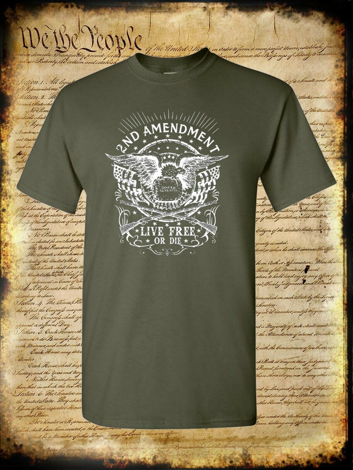 2nd Amendment Live Free or Die Issued 1791 T-Shirt 2A USA Pro Gun Freedom 1776