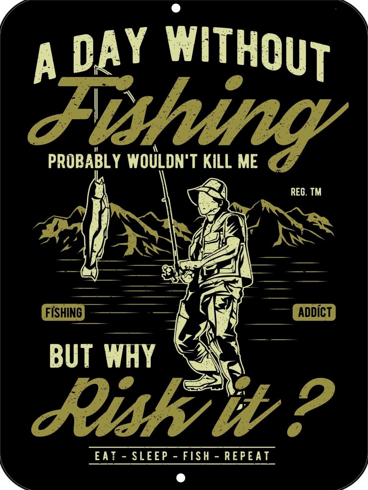 A Day Without Fishing Wouldn't Kill Me, But Why Risk It 9x12 Metal Sign