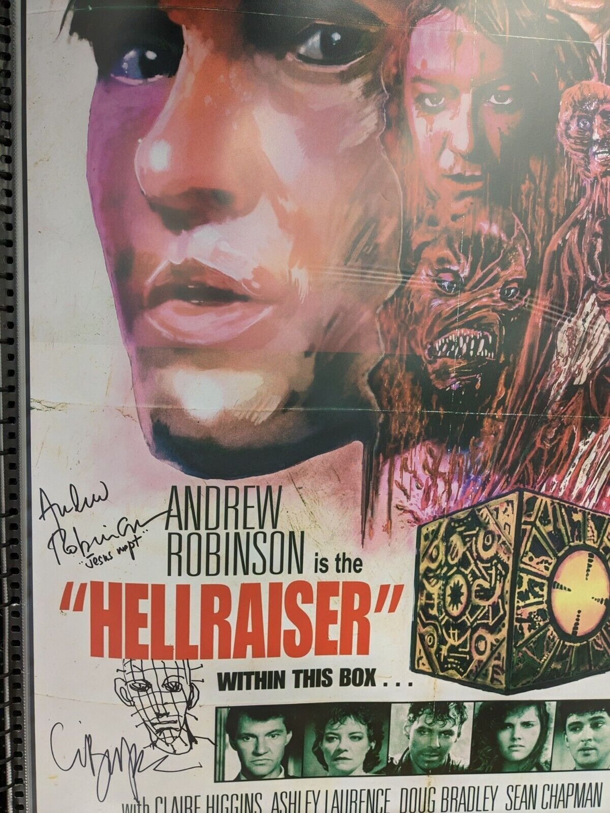 Hellraiser 27x40 Movie Poster Signed by Cast & Clive Barker w/ Pinhead Sketch