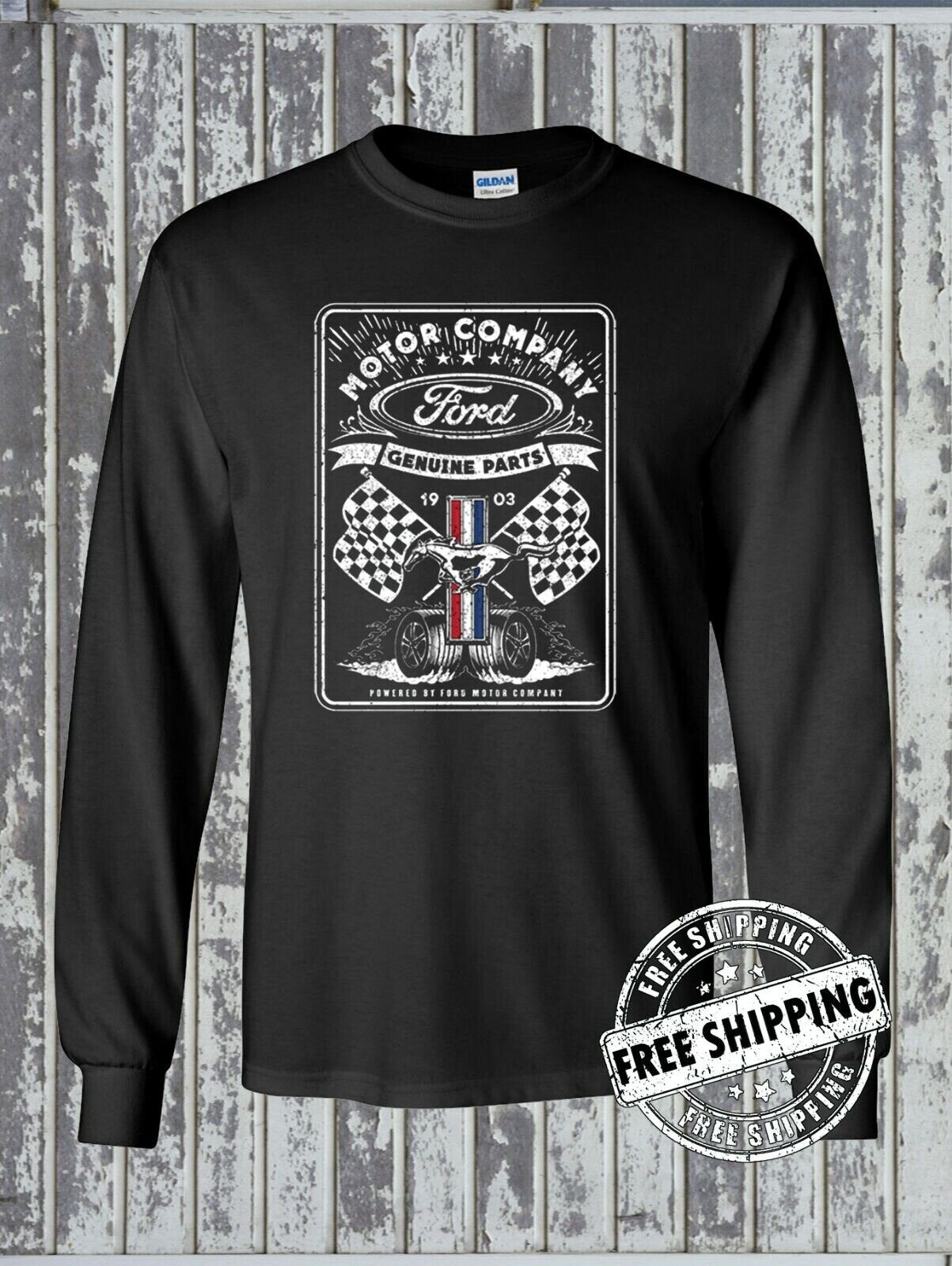 Ford Motor Company Genuine Parts Racing Flags Long Sleeve T-Shirt