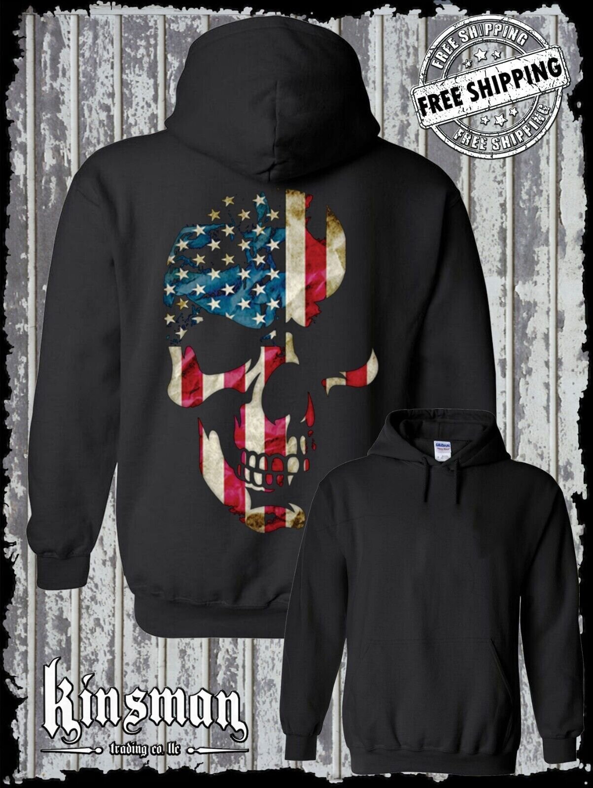 AMERICANA SKULL Hoodie / Sweatshirt Patriotic United States American Flag Biker