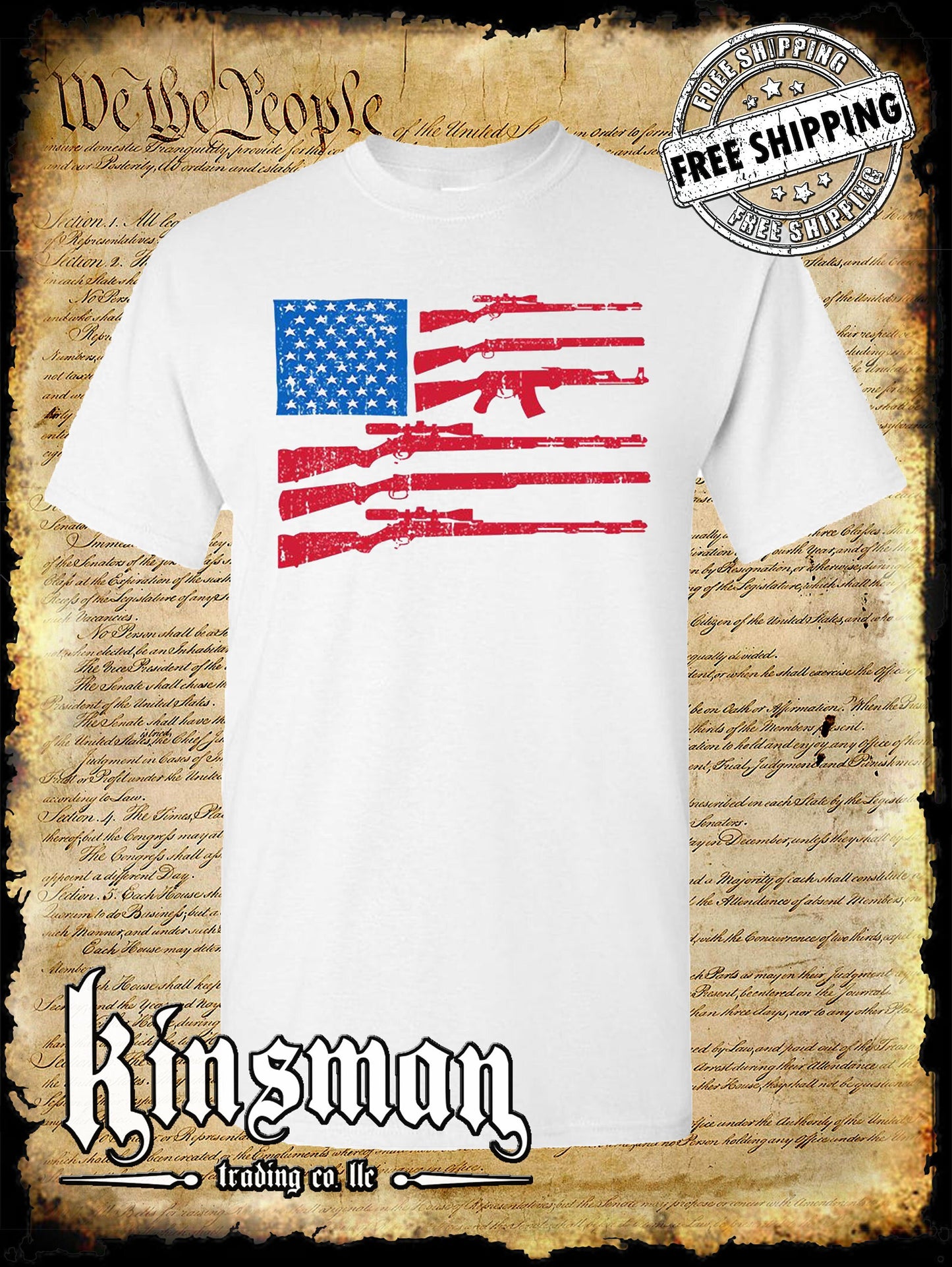 Gun Flag T-Shirt 2nd Amendment United States of America Flag Rifles 4th of July